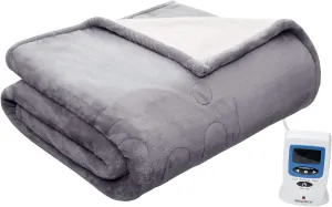 Woolrich Heated Plush to Berber Electric Blanket Throw Ultra Soft Knitted, Super Warm and Snuggly Cozy with Auto Shut Off and Multi Heat Level Setting Controllers, King: 100x90, Grey