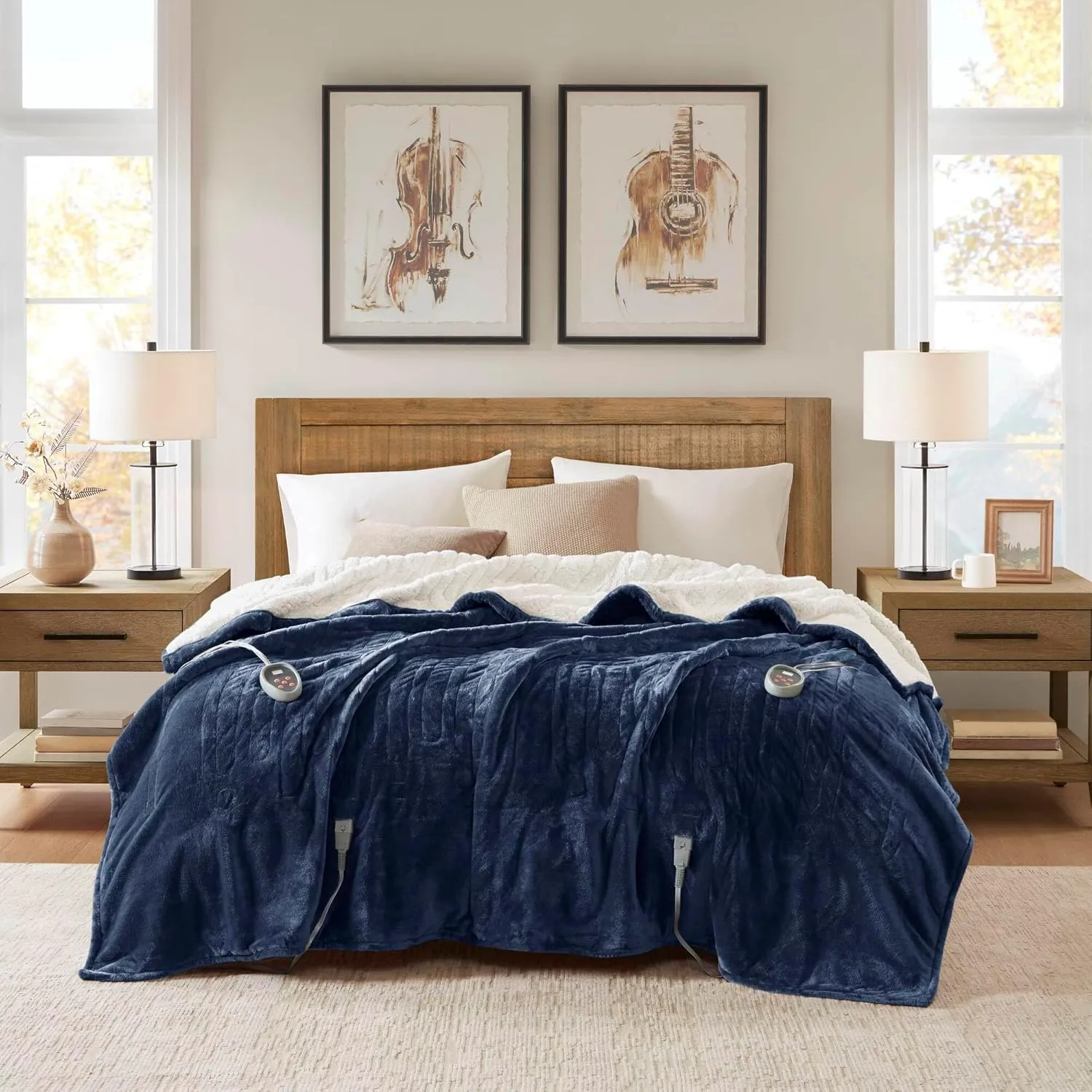 Woolrich Heated Plush to Berber Electric Blanket Throw Ultra Soft Knitted, Super Warm and Snuggly Cozy with Auto Shut Off and Multi Heat Level Setting Controllers, King: 100x90, Indigo (WR54-1762)