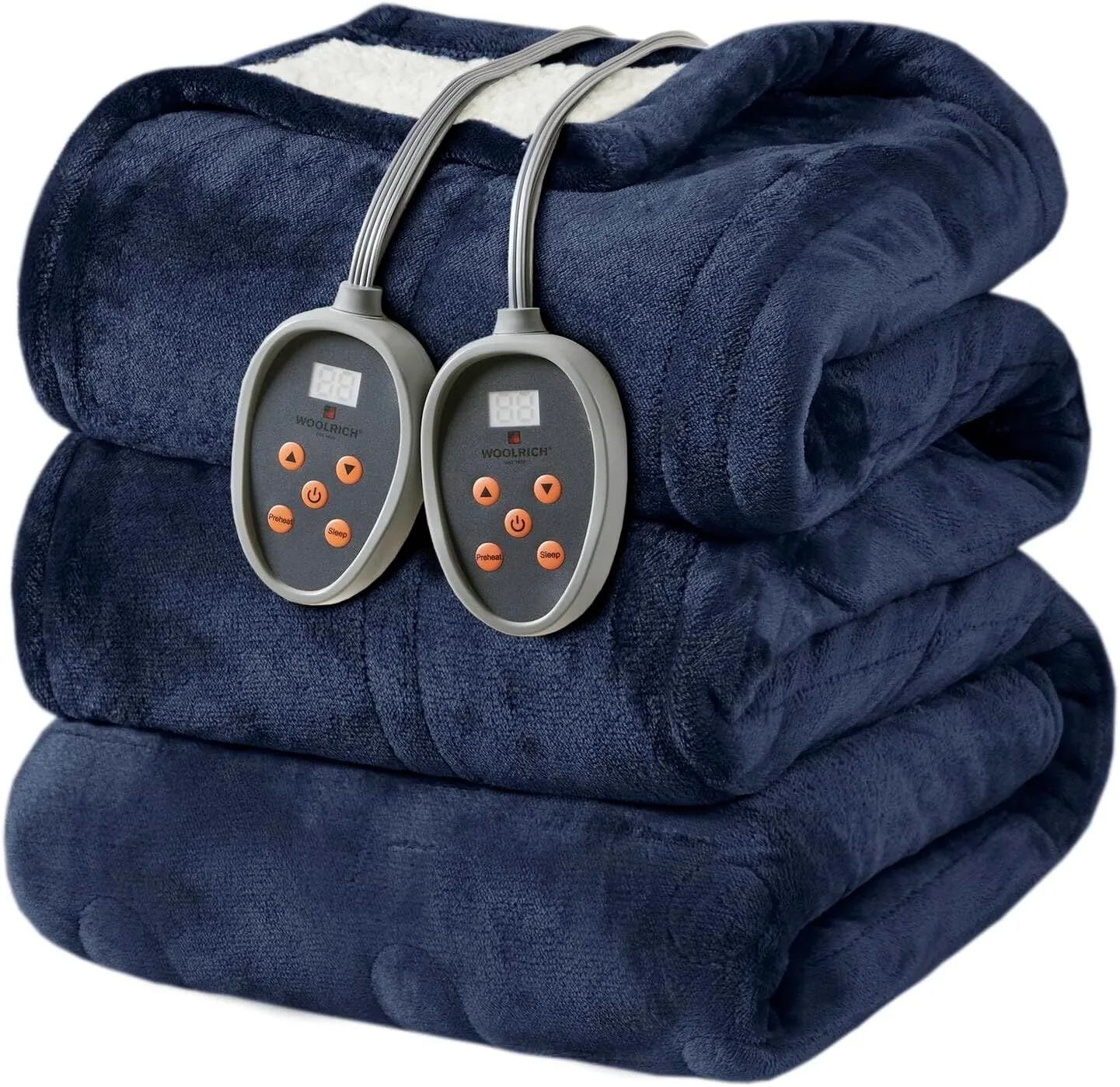 Woolrich Heated Plush to Berber Electric Blanket Throw Ultra Soft Knitted, Super Warm and Snuggly Cozy with Auto Shut Off and Multi Heat Level Setting Controllers, King: 100x90, Indigo (WR54-1762)