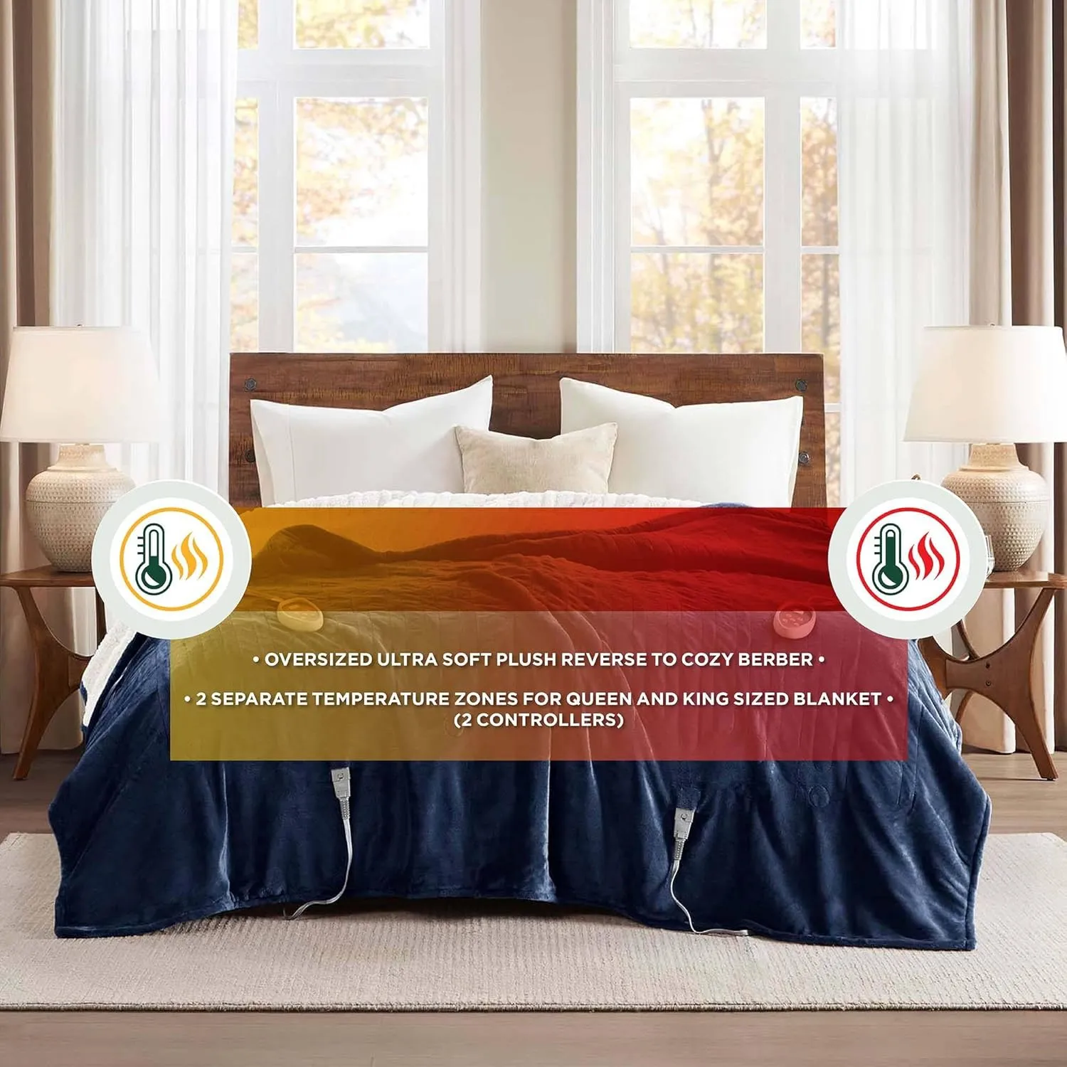 Woolrich Heated Plush to Berber Electric Blanket Throw Ultra Soft Knitted, Super Warm and Snuggly Cozy with Auto Shut Off and Multi Heat Level Setting Controllers, King: 100x90, Indigo (WR54-1762)