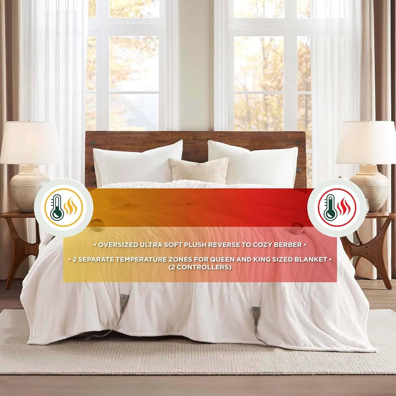 Woolrich Heated Plush to Berber Electric Blanket Throw Ultra Soft Knitted, Super Warm and Snuggly Cozy with Auto Shut Off and Multi Heat Level Setting Controllers, King: 100x90, Ivory