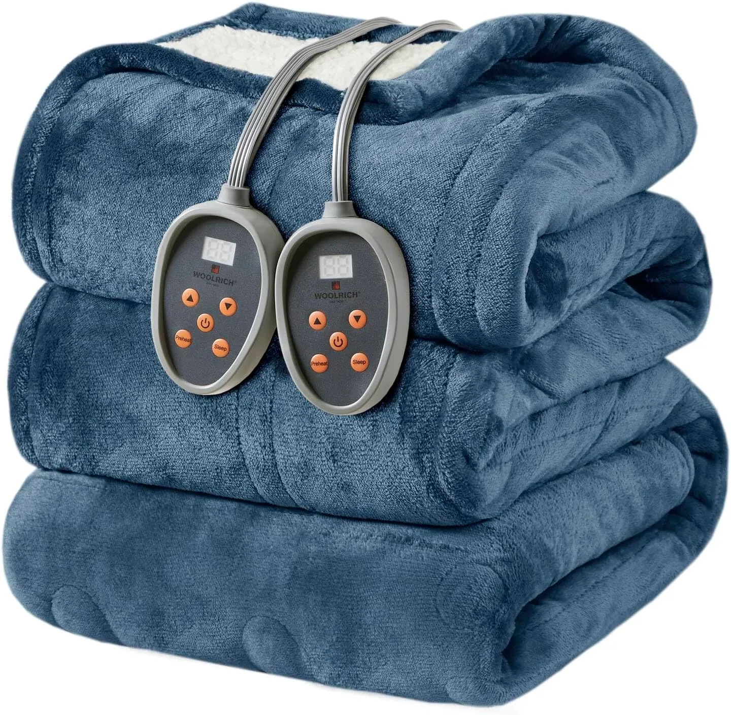 Woolrich Heated Plush to Berber Electric Blanket Throw Ultra Soft Knitted, Super Warm and Snuggly Cozy with Auto Shut Off and Multi Heat Level Setting Controllers, King: 100x90, Sapphire (WR54-1746)