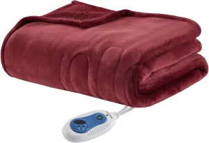 Woolrich Heated Plush to Berber Electric Blanket Throw Ultra Soft Knitted, Super Warm and Snuggly Cozy with Auto Shut Off and Multi Heat Level Setting Controllers, Throw: 60x70, Garnet