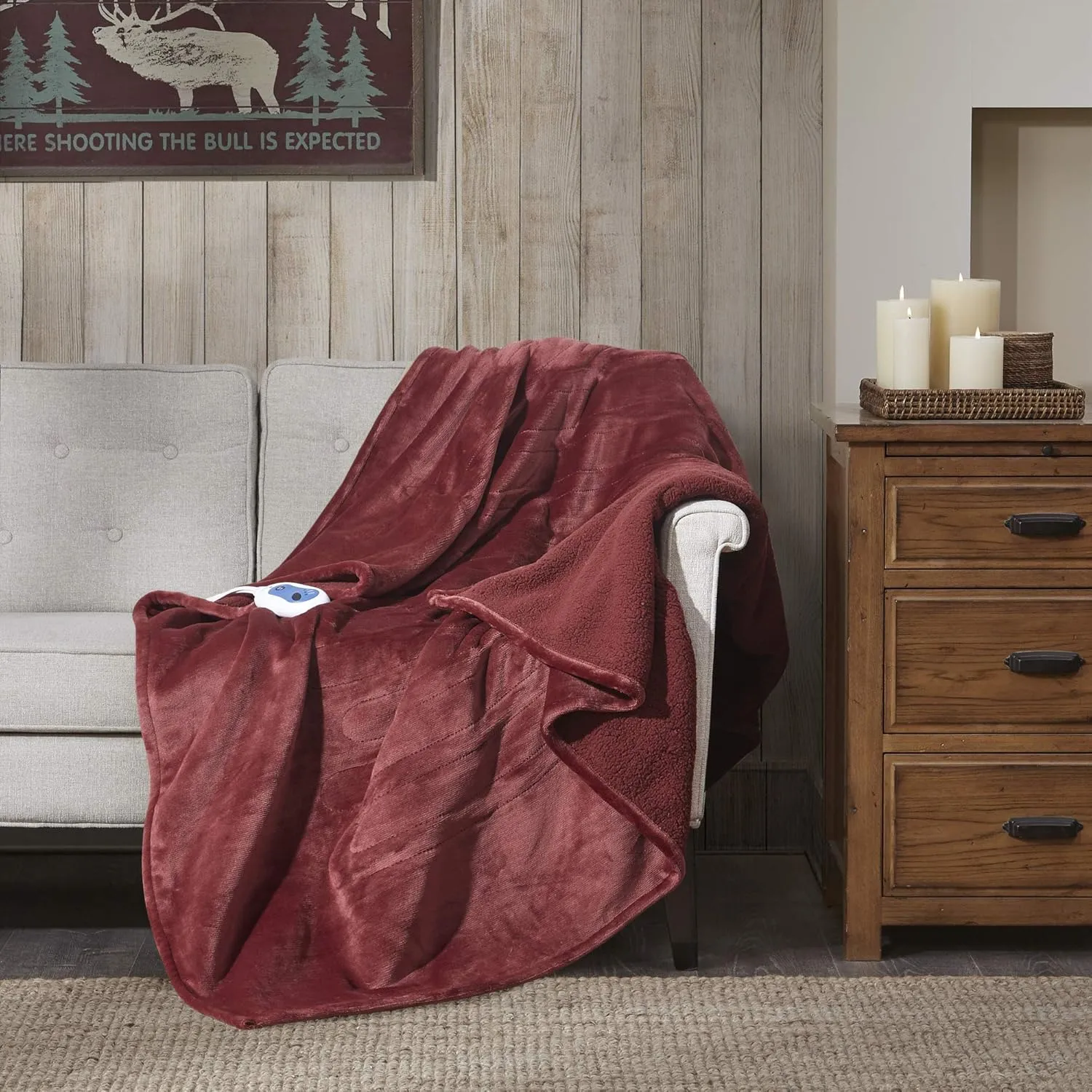 Woolrich Heated Plush to Berber Electric Blanket Throw Ultra Soft Knitted, Super Warm and Snuggly Cozy with Auto Shut Off and Multi Heat Level Setting Controllers, Throw: 60x70, Garnet