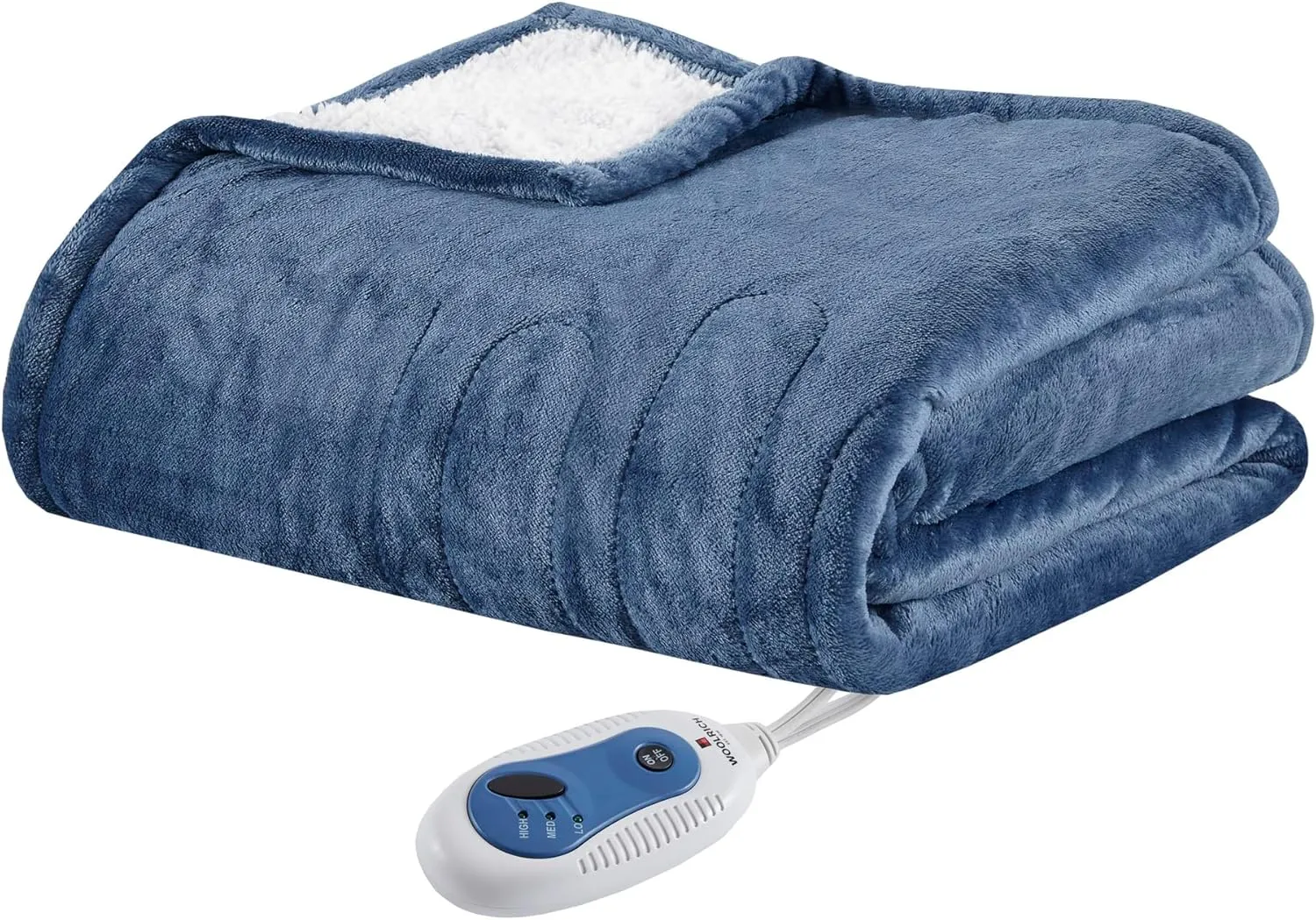 Woolrich Heated Plush to Berber Electric Blanket Throw Ultra Soft Knitted, Super Warm and Snuggly Cozy with Auto Shut Off and Multi Heat Level Setting Controllers, Throw: 60x70, Sapphire