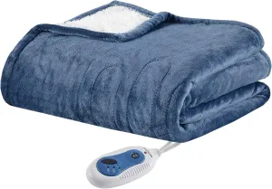 Woolrich Heated Plush to Berber Electric Blanket Throw Ultra Soft Knitted, Super Warm and Snuggly Cozy with Auto Shut Off and Multi Heat Level Setting Controllers, Throw: 60x70, Sapphire