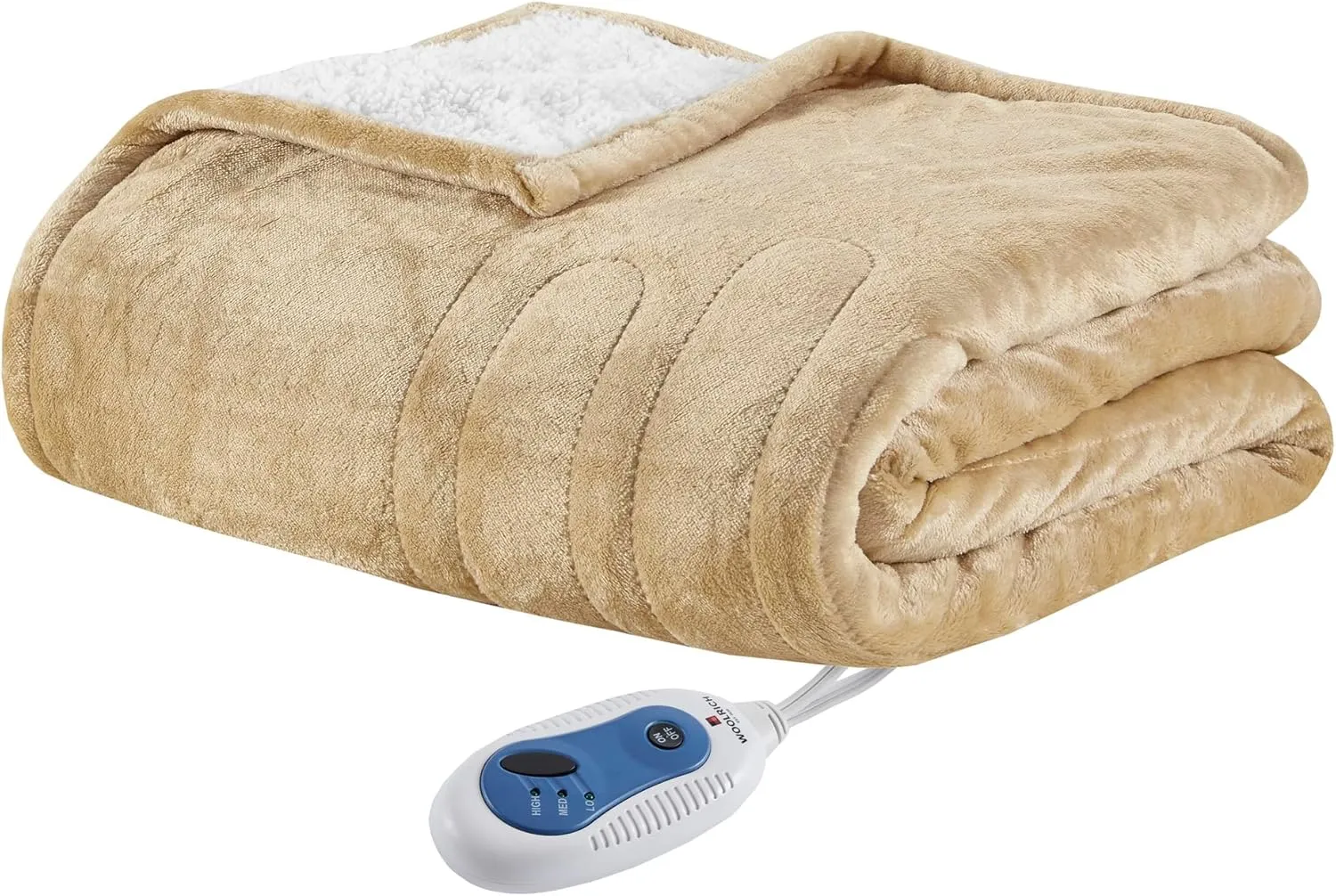 Woolrich Heated Plush to Berber Electric Blanket Throw Ultra Soft Knitted, Super Warm and Snuggly Cozy with Auto Shut Off and Multi Heat Level Setting Controllers, Throw: 60x70, Tan