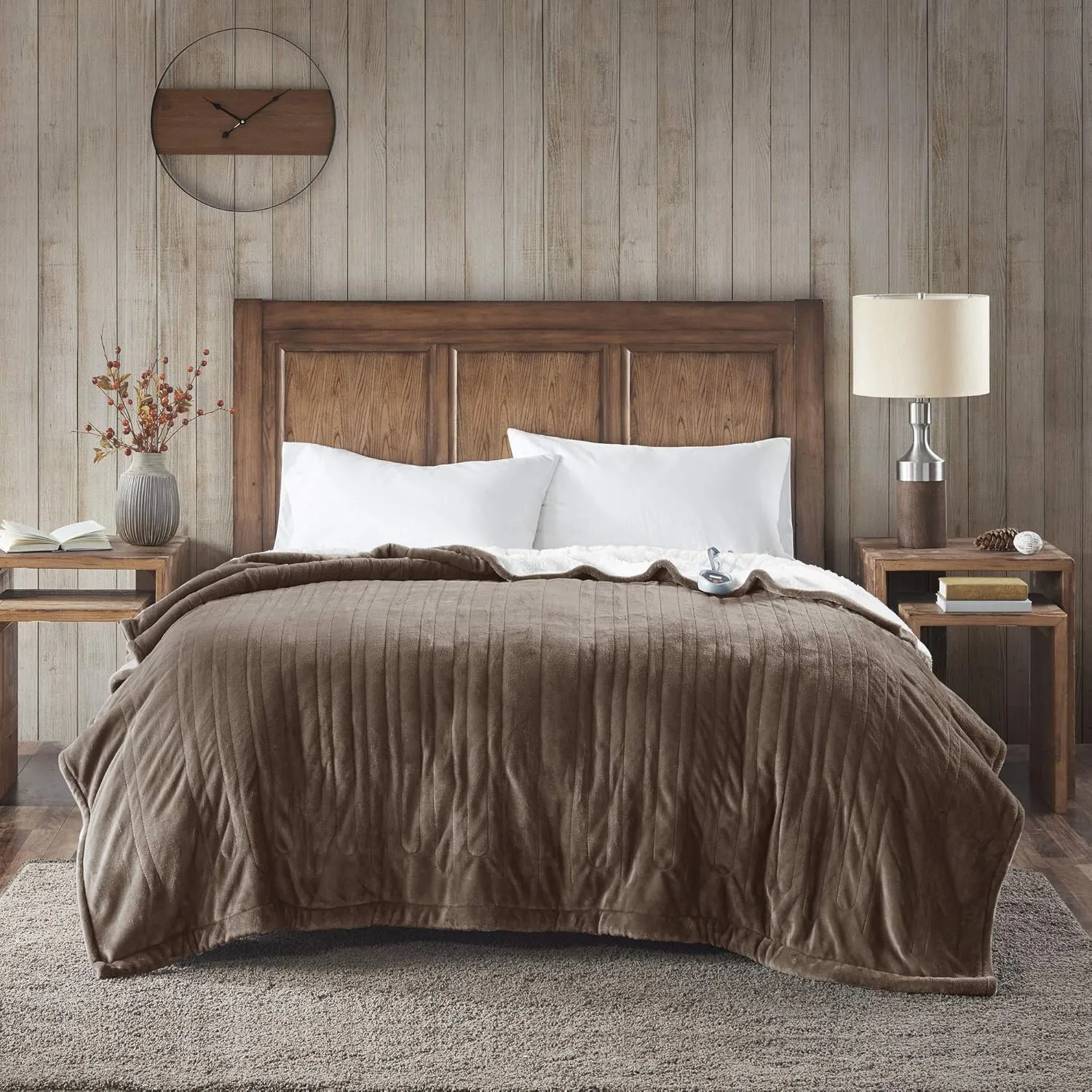 Woolrich Heated Plush to Berber Electric Blanket Throw Ultra Soft Knitted, Super Warm and Snuggly Cozy with Auto Shut Off and Multi Heat Level Setting Controllers, Twin: 62x84, Chocolate