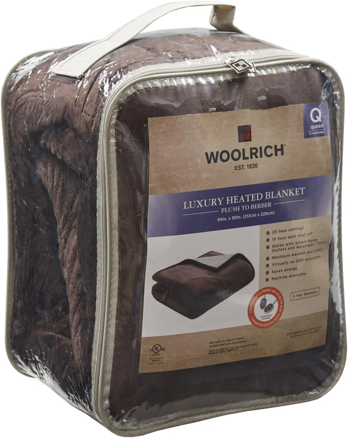 Woolrich Heated Plush to Berber Electric Blanket Throw Ultra Soft Knitted, Super Warm and Snuggly Cozy with Auto Shut Off and Multi Heat Level Setting Controllers, Twin: 62x84, Chocolate