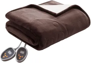 Woolrich Heated Plush to Berber Electric Blanket Throw Ultra Soft Knitted, Super Warm and Snuggly Cozy with Auto Shut Off and Multi Heat Level Setting Controllers, Twin: 62x84, Chocolate
