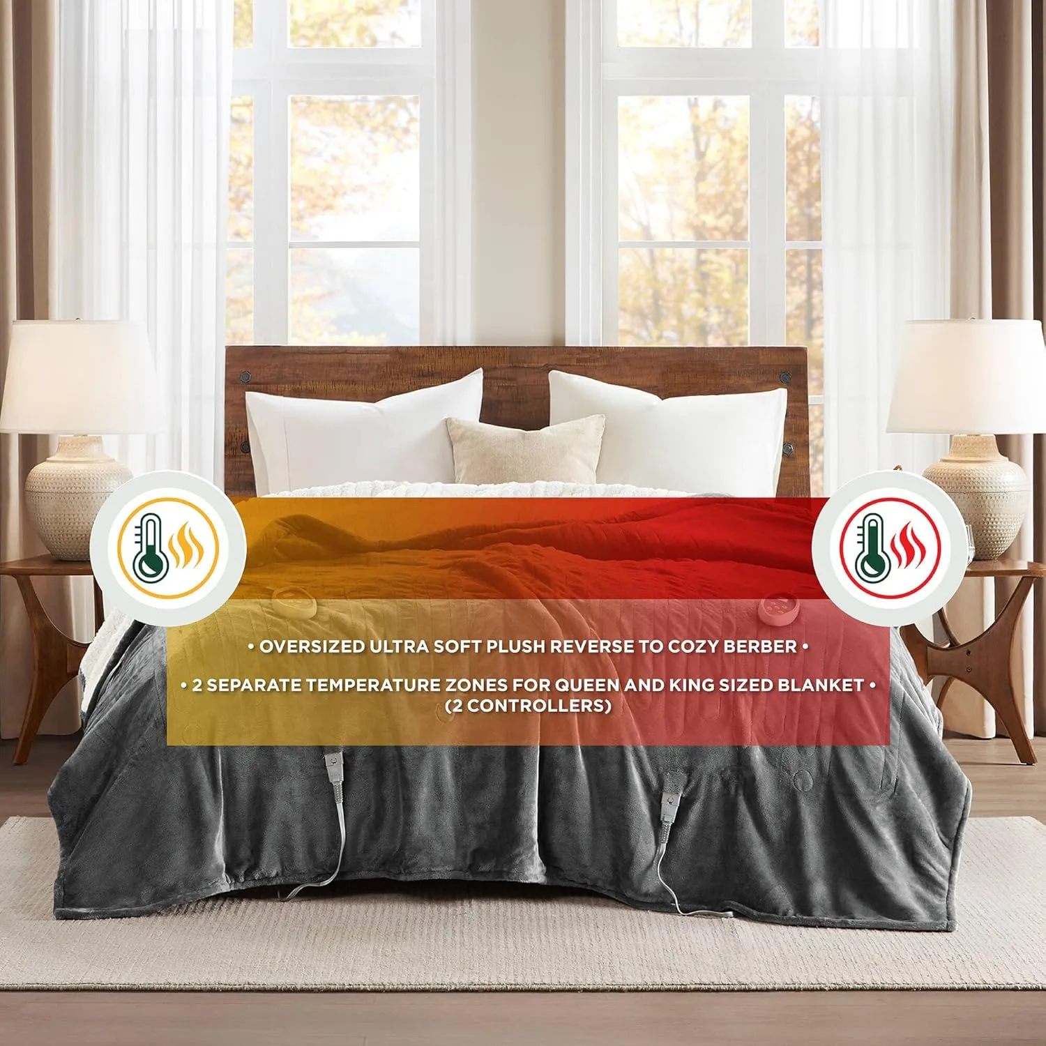 Woolrich Heated Plush to Berber Electric Blanket Throw Ultra Soft Knitted, Super Warm and Snuggly Cozy with Auto Shut Off and Multi Heat Level Setting Controllers, Twin: 62x84, Grey