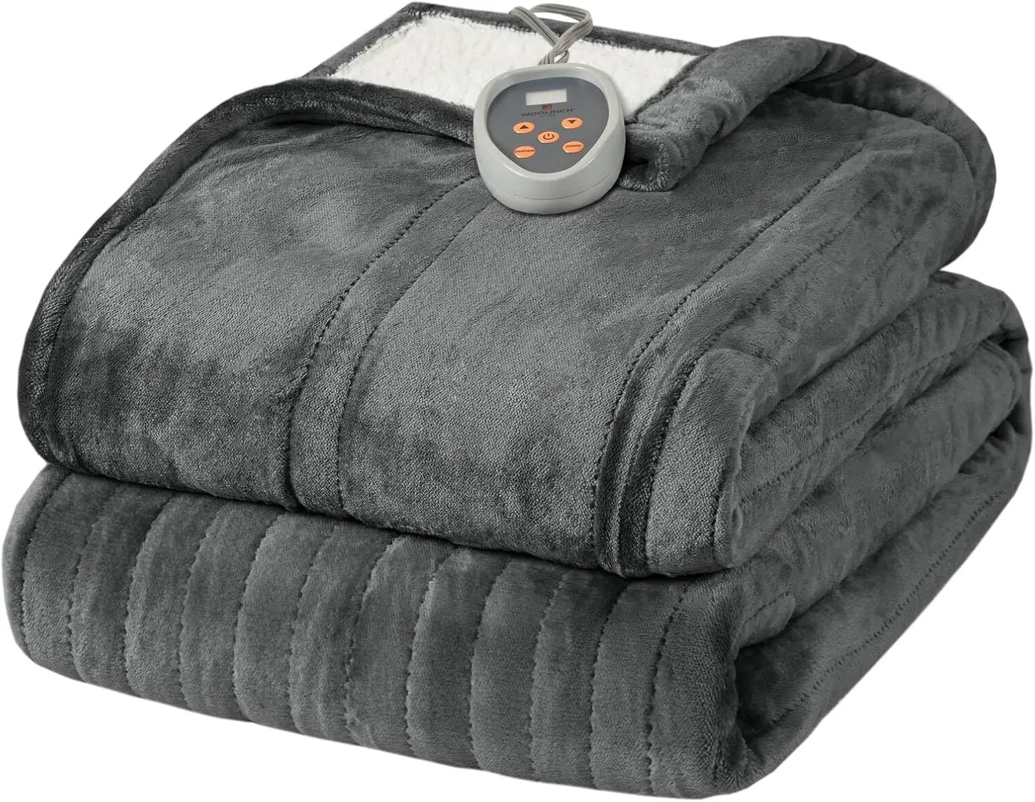 Woolrich Heated Plush to Berber Electric Blanket Throw Ultra Soft Knitted, Super Warm and Snuggly Cozy with Auto Shut Off and Multi Heat Level Setting Controllers, Twin: 62x84, Grey