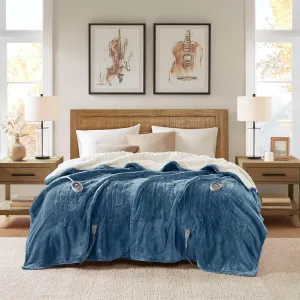 Woolrich Heated Plush to Berber Electric Blanket Throw Ultra Soft Knitted, Super Warm and Snuggly Cozy with Auto Shut Off and Multi Heat Level Setting Controllers, Twin: 62x84, Sapphire