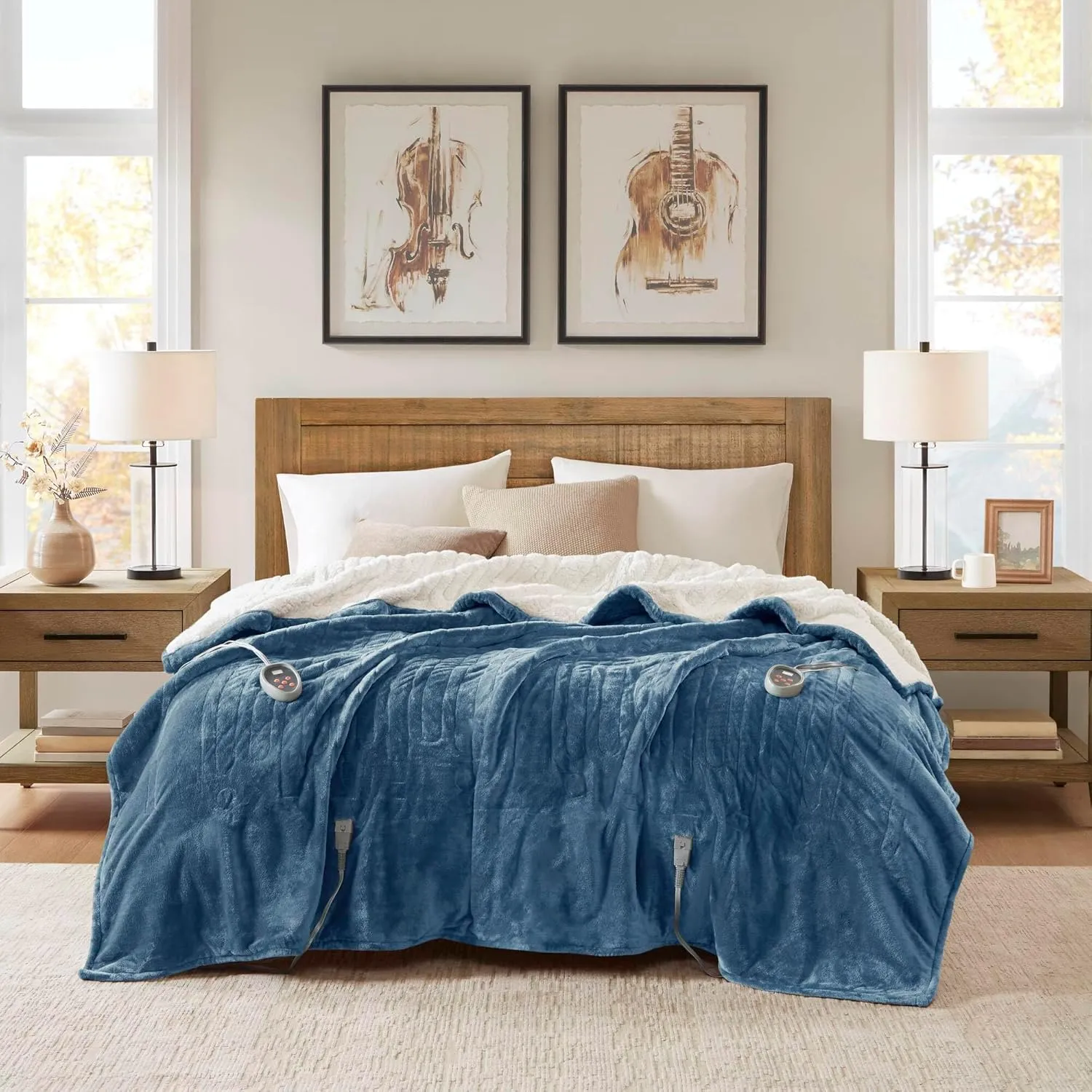 Woolrich Heated Plush to Berber Electric Blanket Throw Ultra Soft Knitted, Super Warm and Snuggly Cozy with Auto Shut Off and Multi Heat Level Setting Controllers, Twin: 62x84, Sapphire