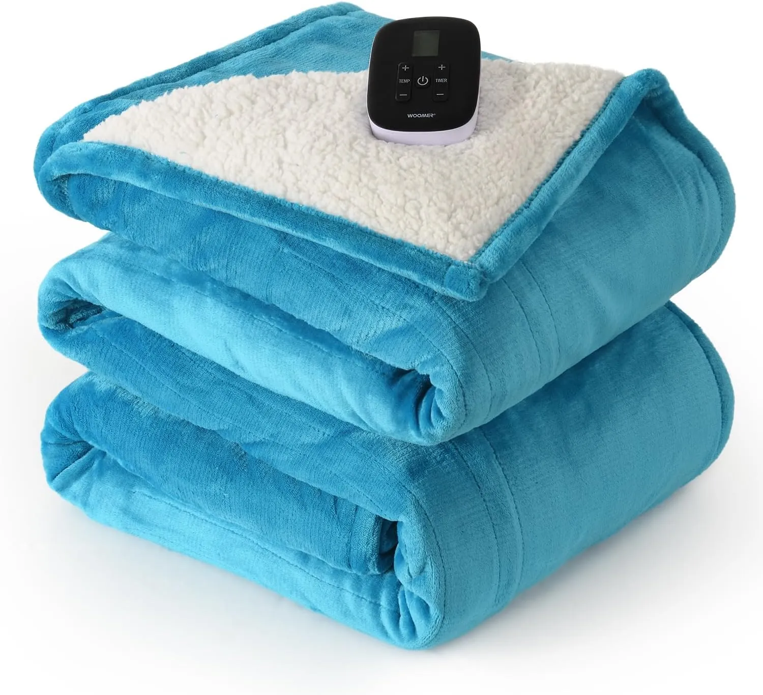 WOOMER [5-Year Warranty] Electric Blanket Full Size,Durable Flannel and Soft Sherpa,Dual Control,77”×84” Heated Throw Blanket, 10 Heat Levels&0.5-12h auto-Off,Energy Efficient,ETL Certified