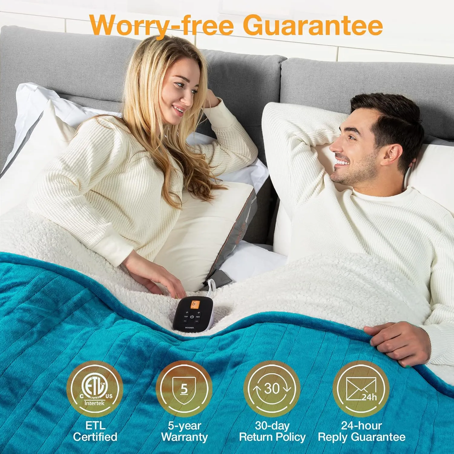 WOOMER [5-Year Warranty] Electric Blanket Full Size,Durable Flannel and Soft Sherpa,Dual Control,77”×84” Heated Throw Blanket, 10 Heat Levels&0.5-12h auto-Off,Energy Efficient,ETL Certified
