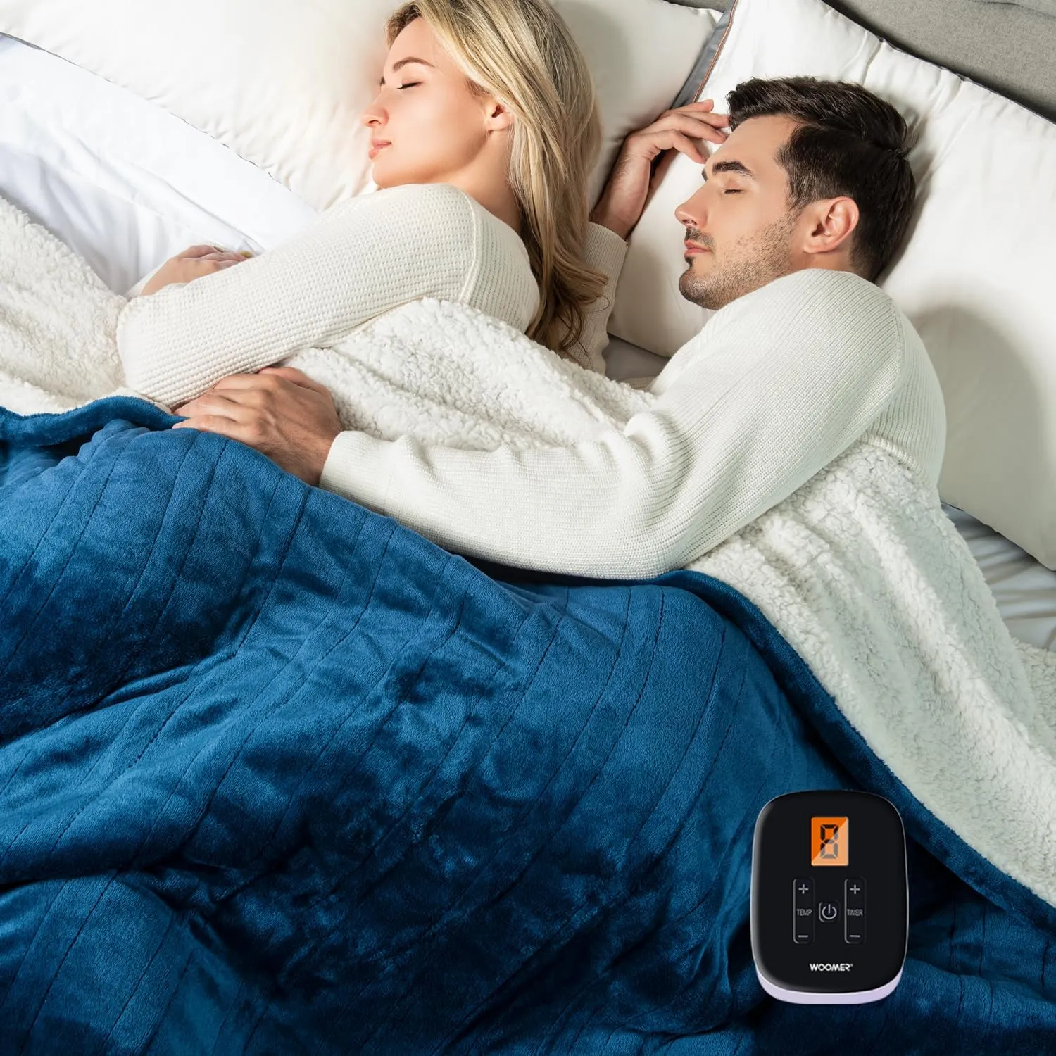 WOOMER [5-Year Warranty] Electric Blanket Twin Size,Durable Flannel and Soft Sherpa,Dual Control,62”×84” Heated Throw Blanket, 10 Heat Levels&0.5-12h auto-Off,Energy Efficient,ETL Certified