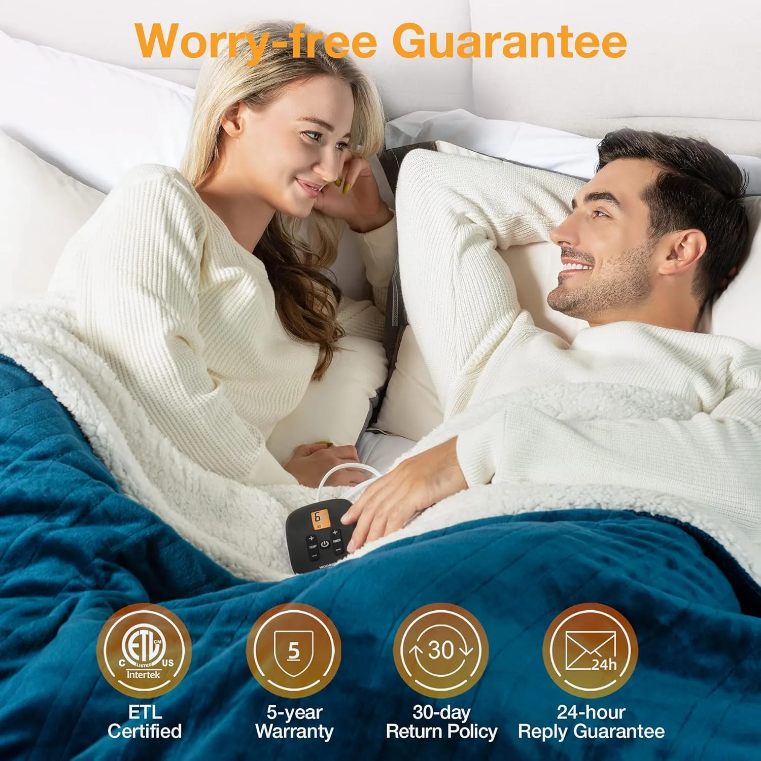 WOOMER [5-Year Warranty] Electric Blanket Twin Size,Durable Flannel and Soft Sherpa,Dual Control,62”×84” Heated Throw Blanket, 10 Heat Levels&0.5-12h auto-Off,Energy Efficient,ETL Certified