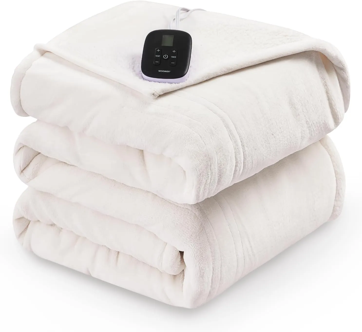 WOOMER [5-Year Warranty] Electric Blanket Twin Size,Durable Flannel and Soft Sherpa,Dual Control,62”×84” Heated Throw Blanket, 10 Heat Levels&0.5-12h auto-Off,Energy Efficient,ETL Certified