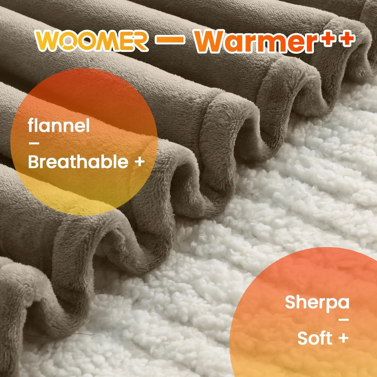WOOMER [5-Year Warranty Electric Blanket Twin Size,Durable Flannel and Soft Sherpa,Dual Control,62”×84” Heated Throw Blanket, 10 Heat Levels&0.5-12h auto-Off,Energy Efficient,ETL Certified