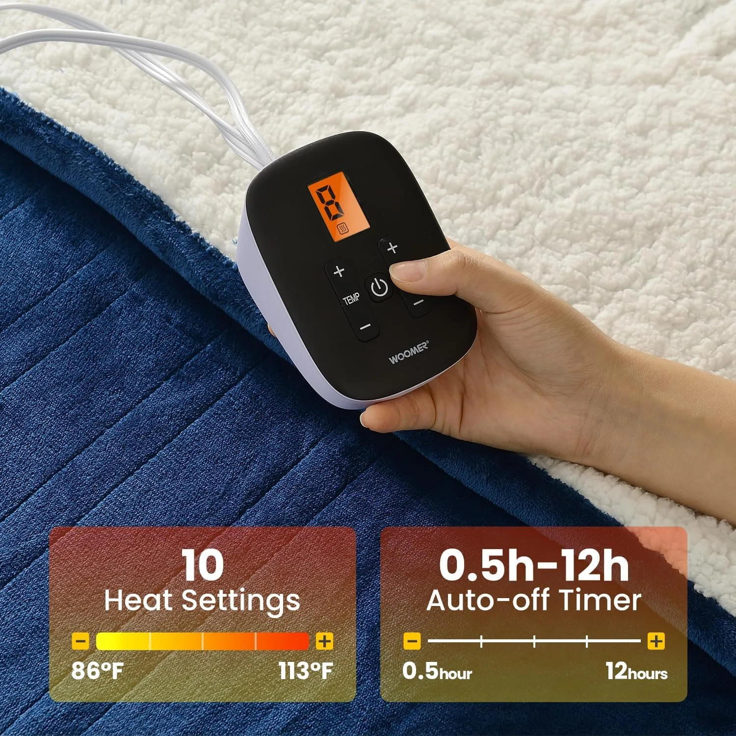 WOOMER [5-Year Warranty] Electric Blanket Twin Size,Durable Flannel and Soft Sherpa,Dual Control,62”×84” Heated Throw Blanket, 10 Heat Levels&0.5-12h auto-Off,Energy Efficient,ETL Certified