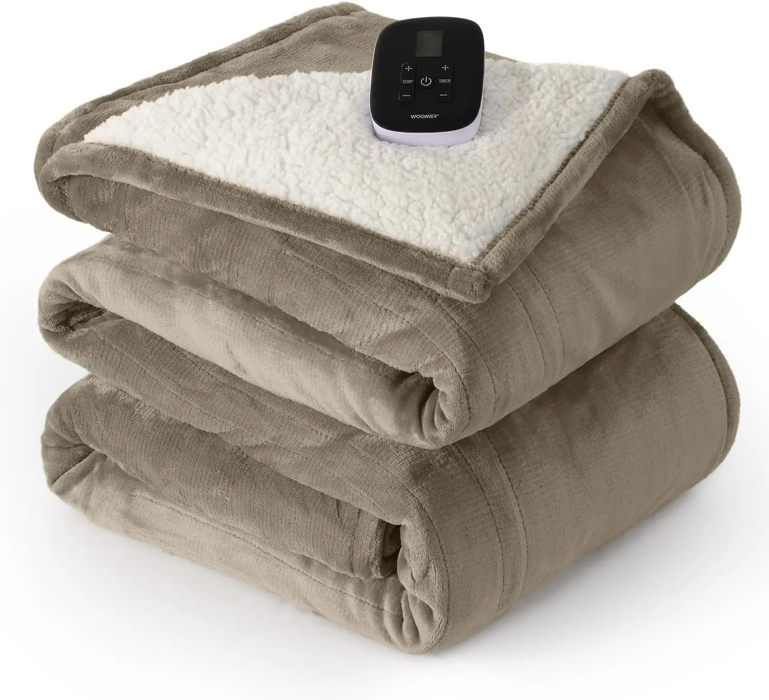 WOOMER [5-Year Warranty Electric Blanket Twin Size,Durable Flannel and Soft Sherpa,Dual Control,62”×84” Heated Throw Blanket, 10 Heat Levels&0.5-12h auto-Off,Energy Efficient,ETL Certified