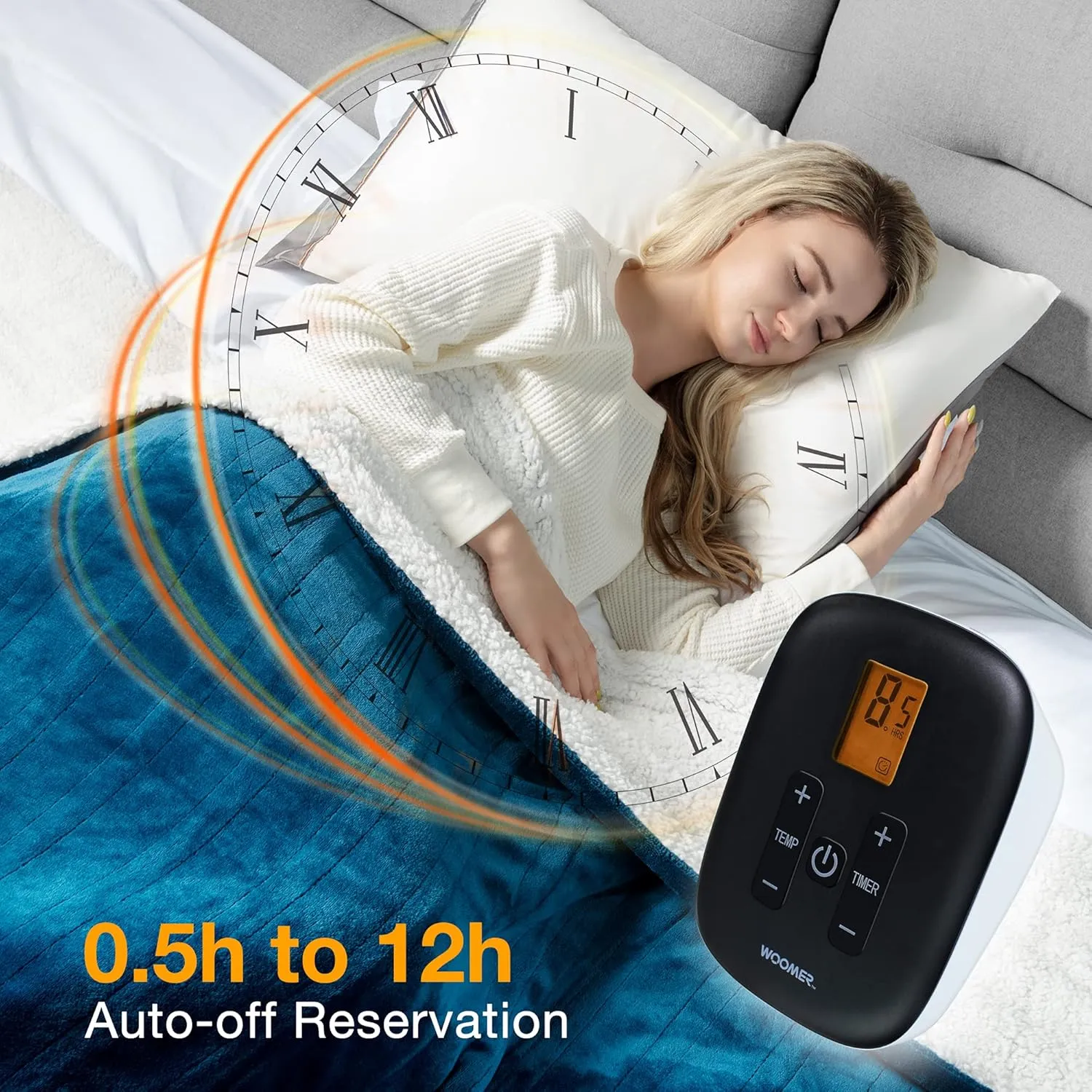 WOOMER [5-Year Warranty] Electric Blanket Twin Size,Durable Flannel and Soft Sherpa,Dual Control,62”×84” Heated Throw Blanket, 10 Heat Levels&0.5-12h auto-Off,Energy Efficient,ETL Certified