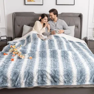 WOOMER [5 Year Warranty Electric Heated Blanket 90" x 100“,King Size,Dual Control,Faux Fur&Sherpa,Fast Heating,10 Heating Levels & 0.5-12H Auto Off,Flower Pattern,Over-Heat Protection,Gift Box
