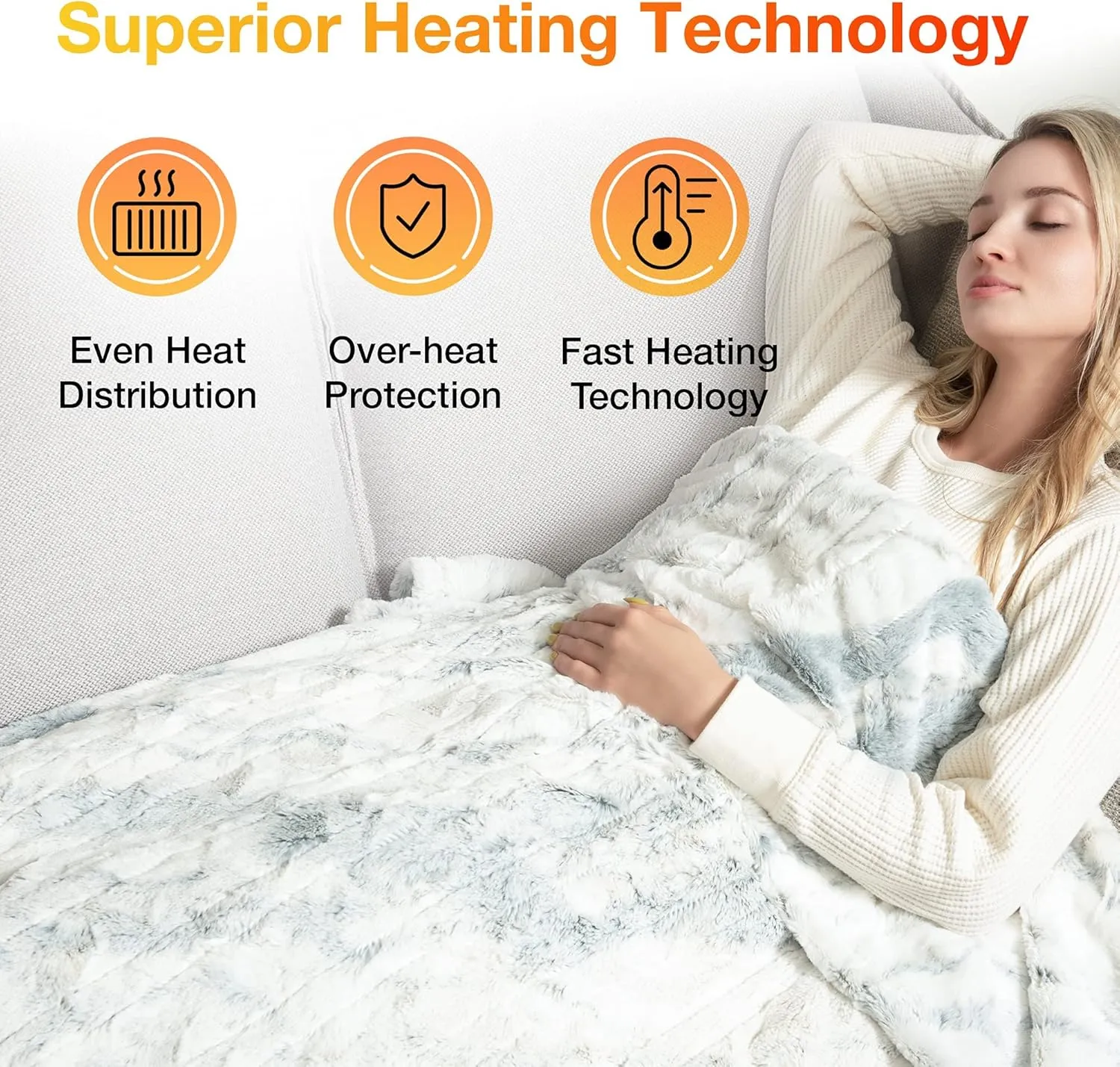WOOMER [5 Year Warranty] Electric Heated Throw Blanket(50"x 60"), Soft Faux Fur Fast Heating Blanket with Multi-Color Option, 4 Heating Levels & 4H Auto Off, Machine Washable, Over-Heat Protection