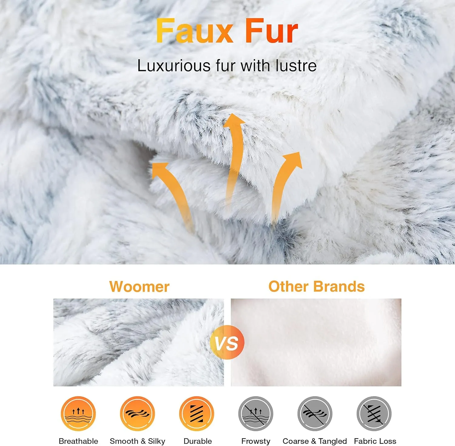 WOOMER [5 Year Warranty] Electric Heated Throw Blanket(50"x 60"), Soft Faux Fur Fast Heating Blanket with Multi-Color Option, 4 Heating Levels & 4H Auto Off, Machine Washable, Over-Heat Protection