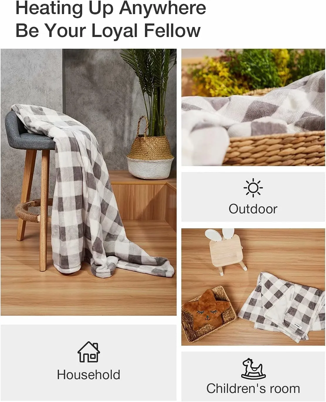 WOOMER [5 Year Warranty Electric Heated Throw Blanket(50"x 60"), Soft Flannel Fast Heating Blanket with Multi-Color Option, 4 Heating Levels & 4H Auto Off, Machine Washable, Over-Heat Protection