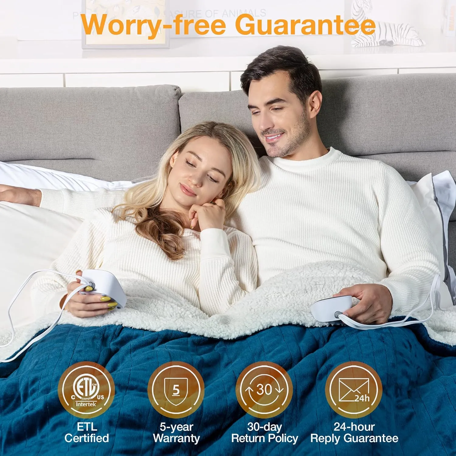 WOOMER [5-Year Warranty] Heated Blanket King Size,Durable Flannel and Soft Sherpa,Dual Control,84” × 90” Electric Blanket, 10 Heat Levels&0.5-12h auto-Off, Overheat Protection,Energy Efficient