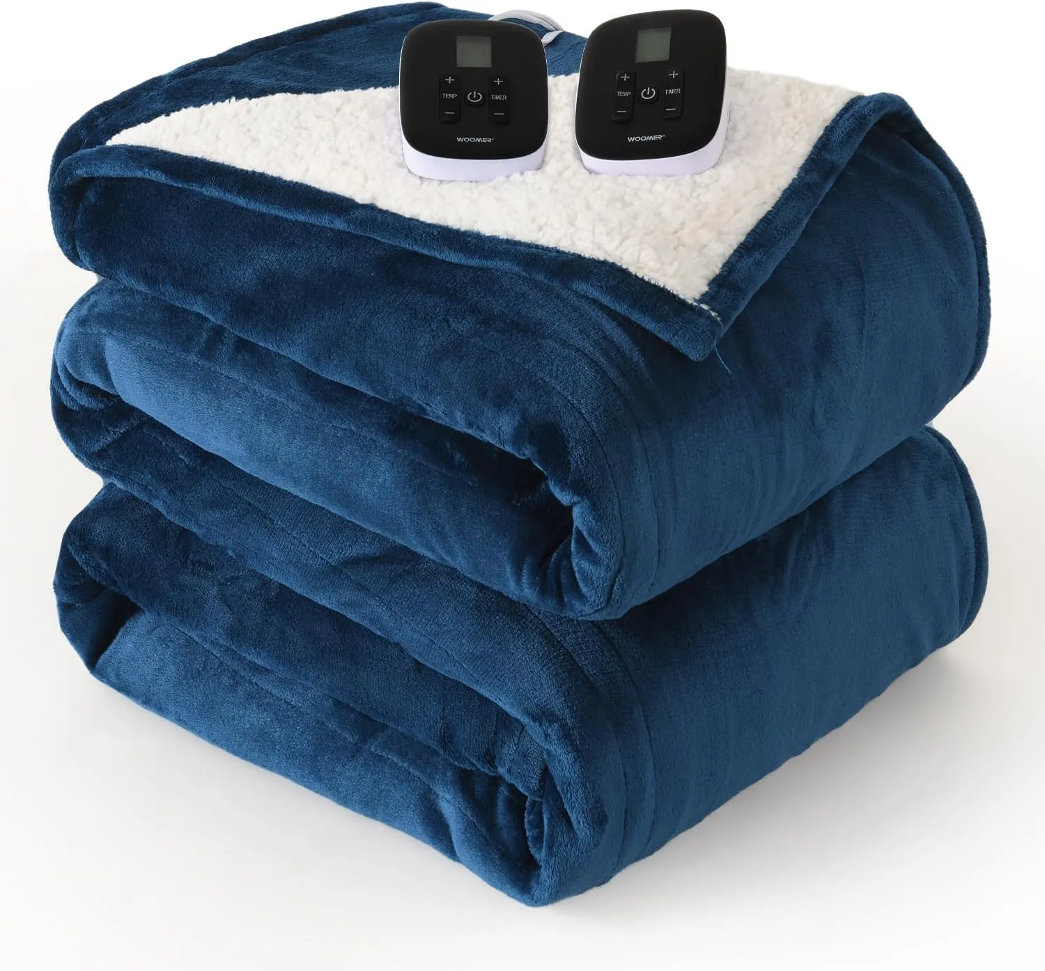 WOOMER [5-Year Warranty] Heated Blanket King Size,Durable Flannel and Soft Sherpa,Dual Control,84” × 90” Electric Blanket, 10 Heat Levels&0.5-12h auto-Off, Overheat Protection,Energy Efficient