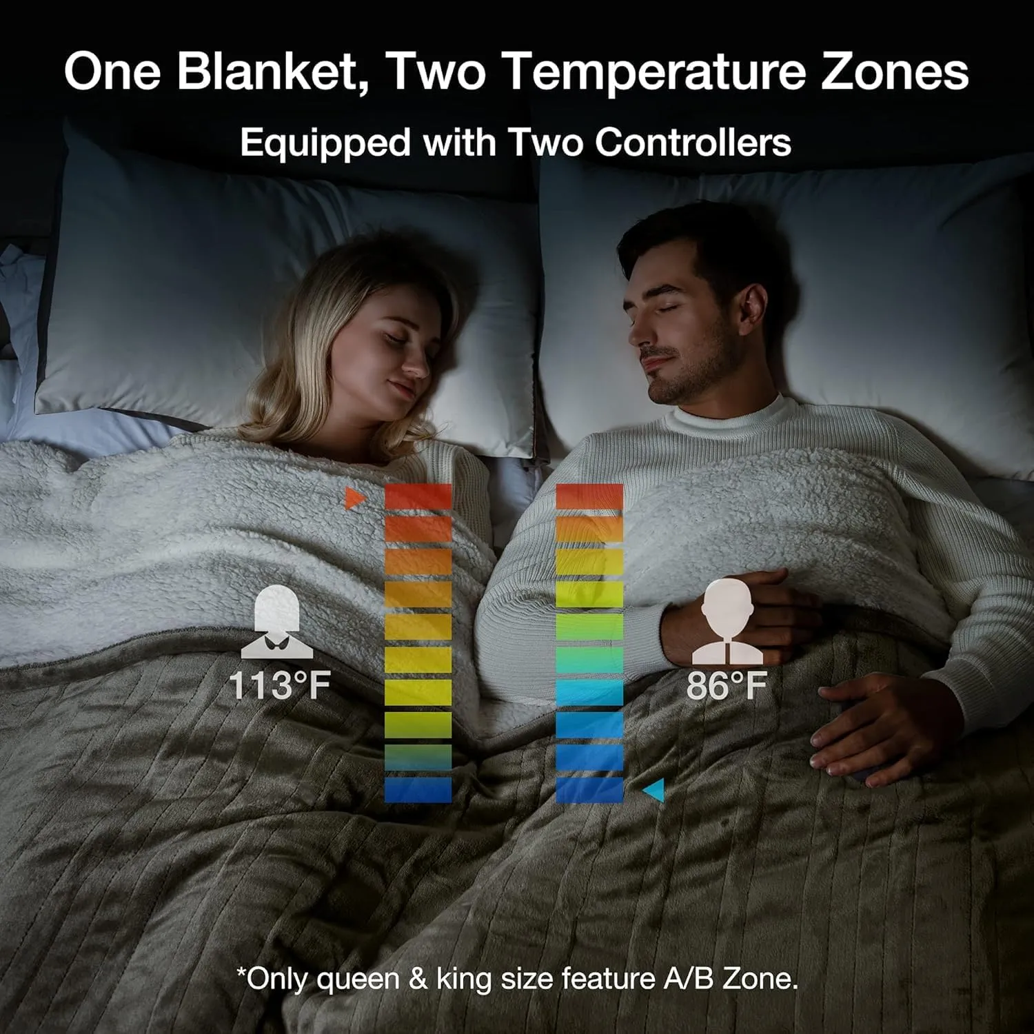 WOOMER [5-Year Warranty Heated Blanket King Size,Durable Flannel and Soft Sherpa,Dual Control,84” × 90” Electric Blanket, 10 Heat Levels&0.5-12h auto-Off, Overheat Protection,Energy Efficient