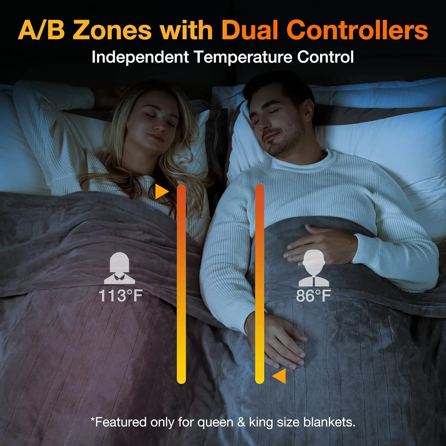 WOOMER [5-Year Warranty] Heated Blanket Queen Size,Durable Flannel and Soft Sherpa,Dual Control,84” × 90” Electric Blanket, 10 Heat Levels&0.5-12h auto-Off, Overheat Protection,Energy Efficient