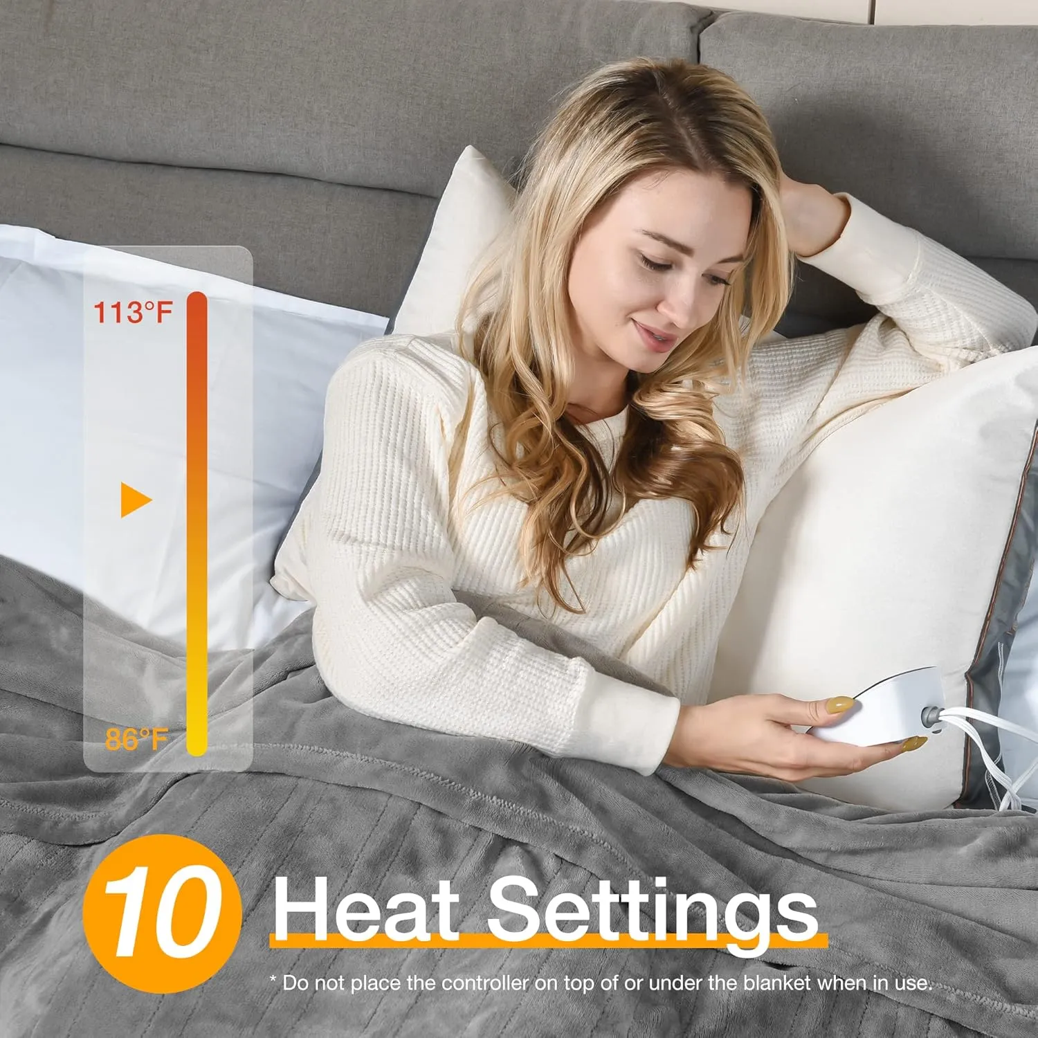 WOOMER [5-Year Warranty] Heated Blanket Queen Size,Durable Flannel and Soft Sherpa,Dual Control,84” × 90” Electric Blanket, 10 Heat Levels&0.5-12h auto-Off, Overheat Protection,Energy Efficient