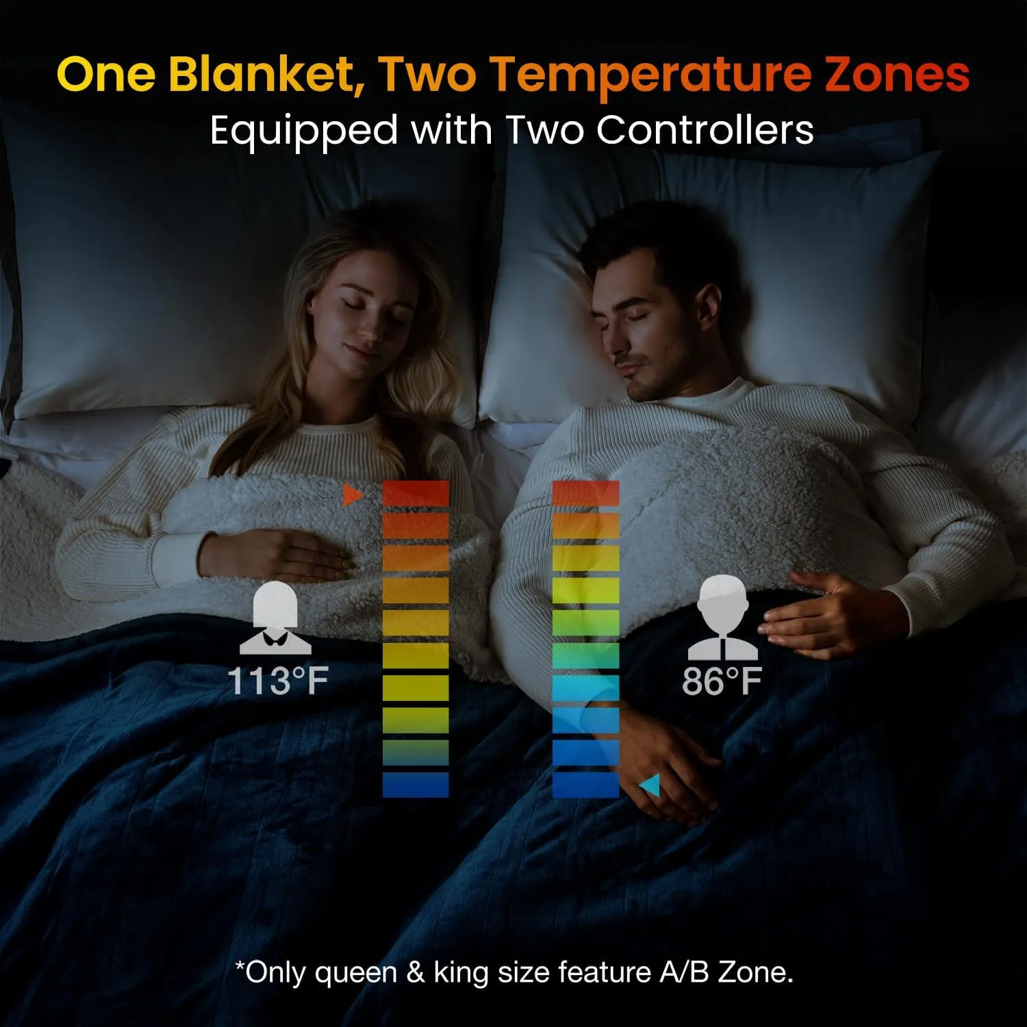 WOOMER Electric Blanket Heated Heating Blanket Queen Size 90"x 84" Warm Blanket Soft Flannel & Sherpa ETL Certified, 10 Heating Levels 0.5-12H Auto Off Machine Washable Navy Blue