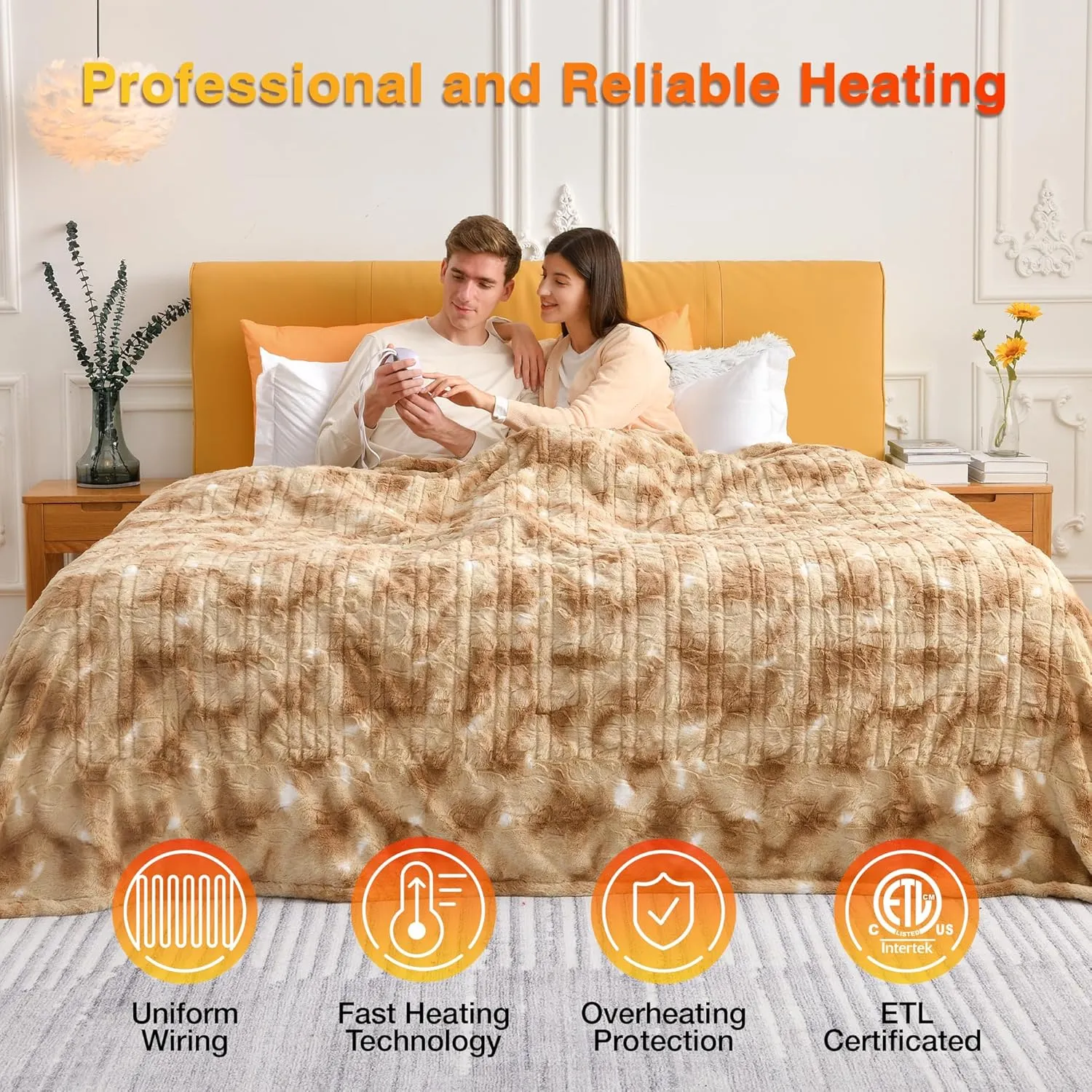 WOOMER Electric Fast Heated Blanket, Double Sided Luxurious Soft Faux Fur, Twin Size 62"x 84", ETL Certificated, 10 Heating Levels, 0.5-12H Auto Off, Machine Washable, Overheat Protection