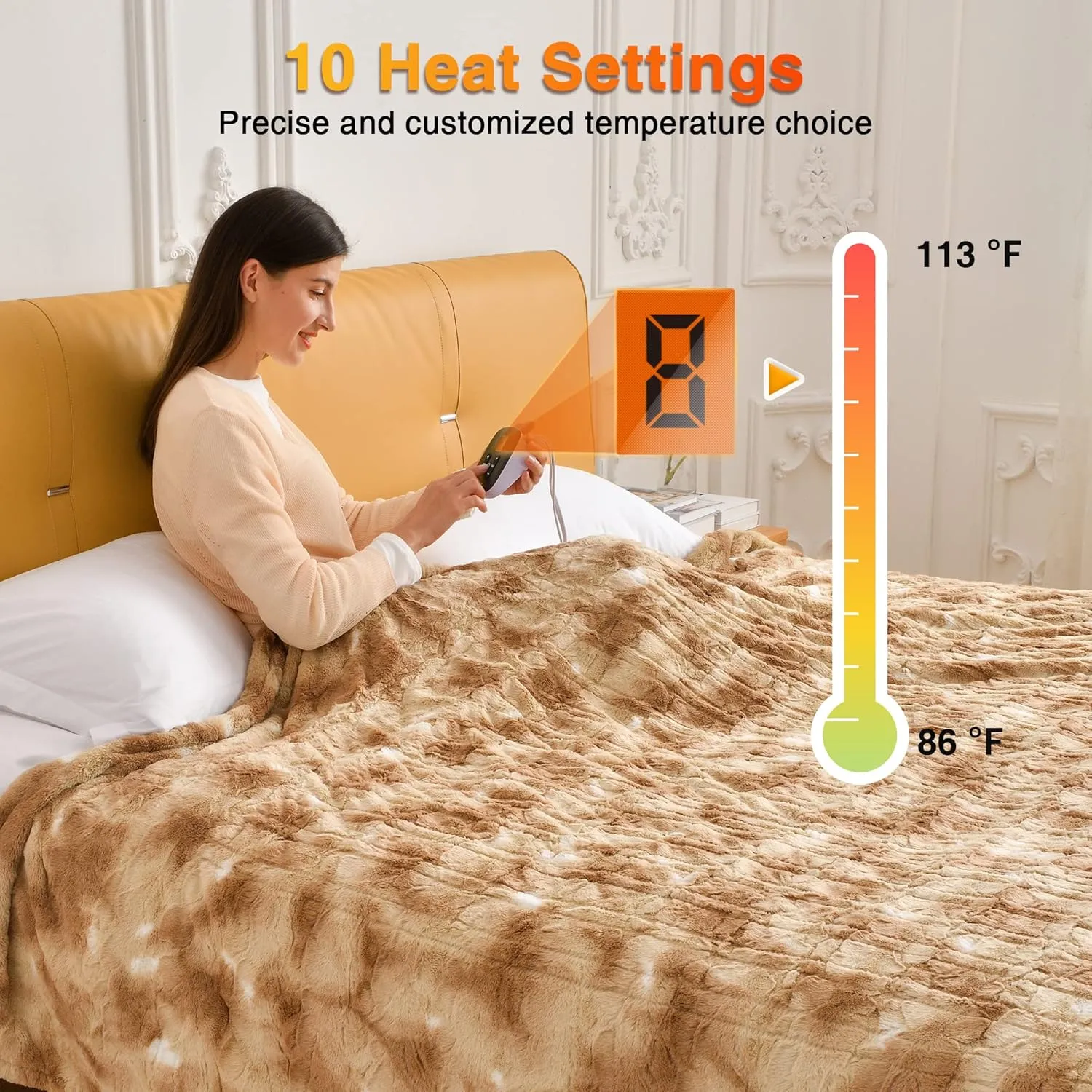 WOOMER Electric Fast Heated Blanket, Double Sided Luxurious Soft Faux Fur, Twin Size 62"x 84", ETL Certificated, 10 Heating Levels, 0.5-12H Auto Off, Machine Washable, Overheat Protection