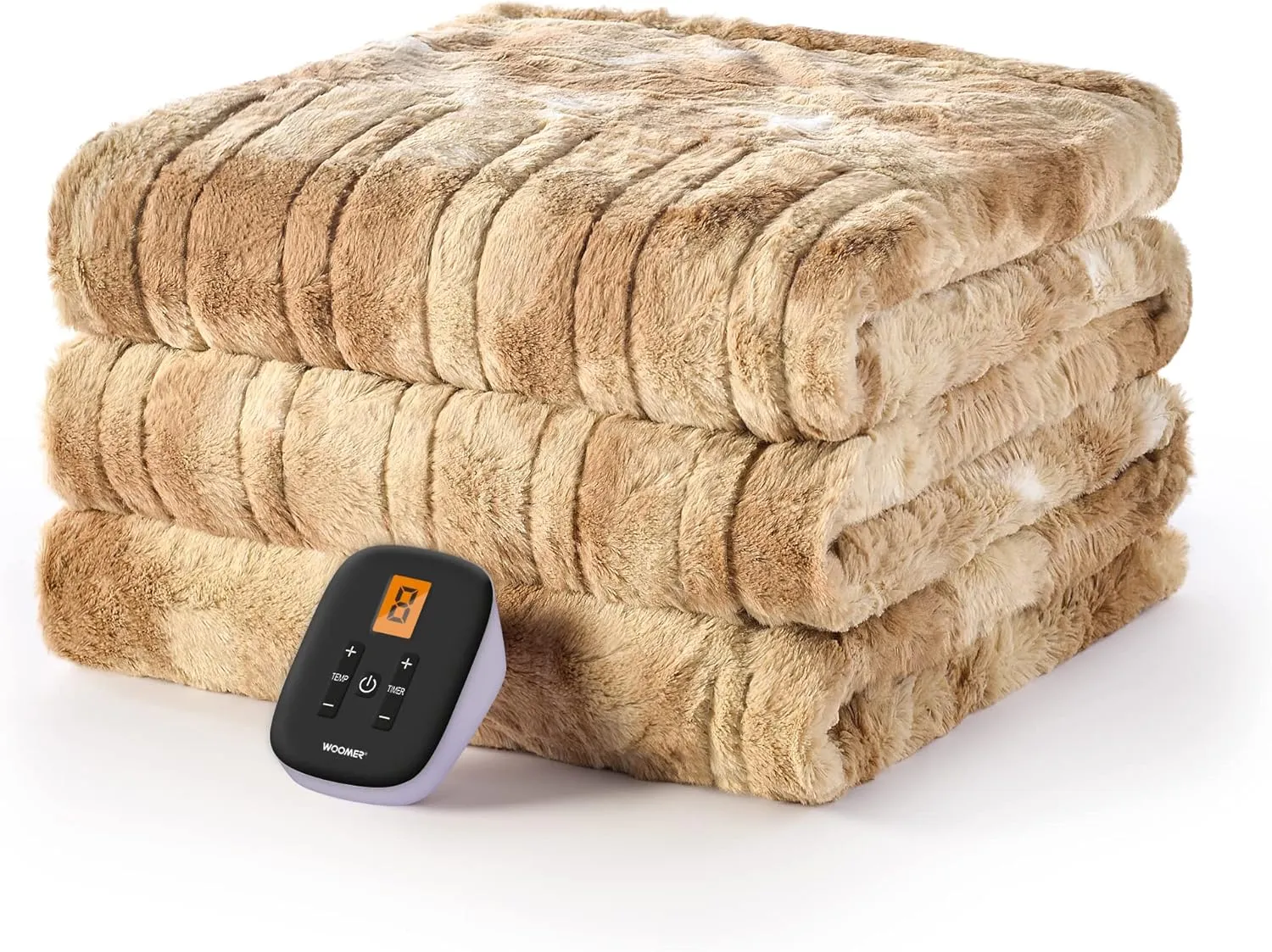 WOOMER Electric Fast Heated Blanket, Double Sided Luxurious Soft Faux Fur, Twin Size 62"x 84", ETL Certificated, 10 Heating Levels, 0.5-12H Auto Off, Machine Washable, Overheat Protection