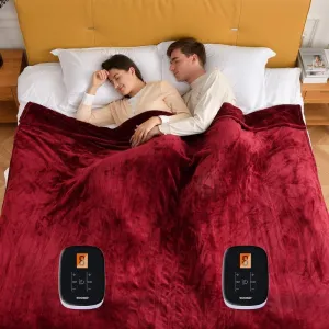 WOOMER Electric Heated Blanket - Queen Size 90"x 84", Double Sided Luxurious Soft Faux Fur, ETL Certified, 10 Heating Levels, Auto Off, Machine Washable Red