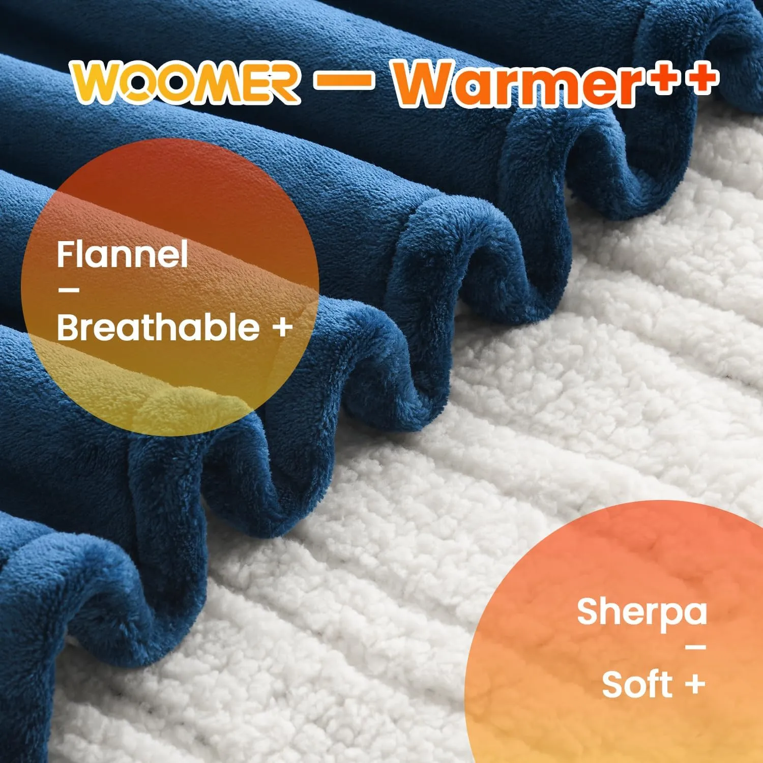 WOOMER Electric Heated Blanket, Soft Flannel Fast Heated Throw Blanket with Multi-Color Option, Twin Size 62"x 84", 10 Heating Levels & 0.5-12H Auto Off, Over-Heat Protection