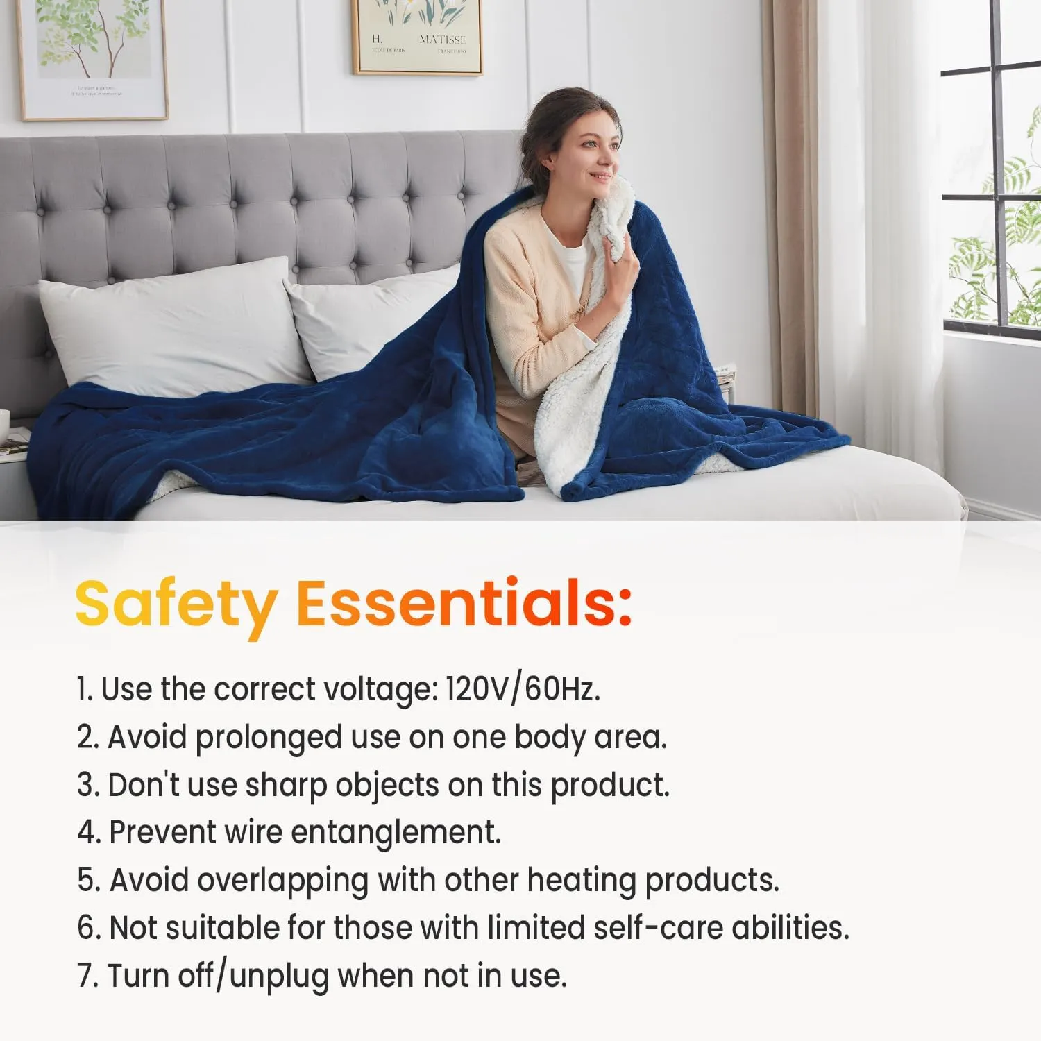 WOOMER Electric Heated Blanket, Soft Flannel Fast Heated Throw Blanket with Multi-Color Option, Twin Size 62"x 84", 10 Heating Levels & 0.5-12H Auto Off, Over-Heat Protection
