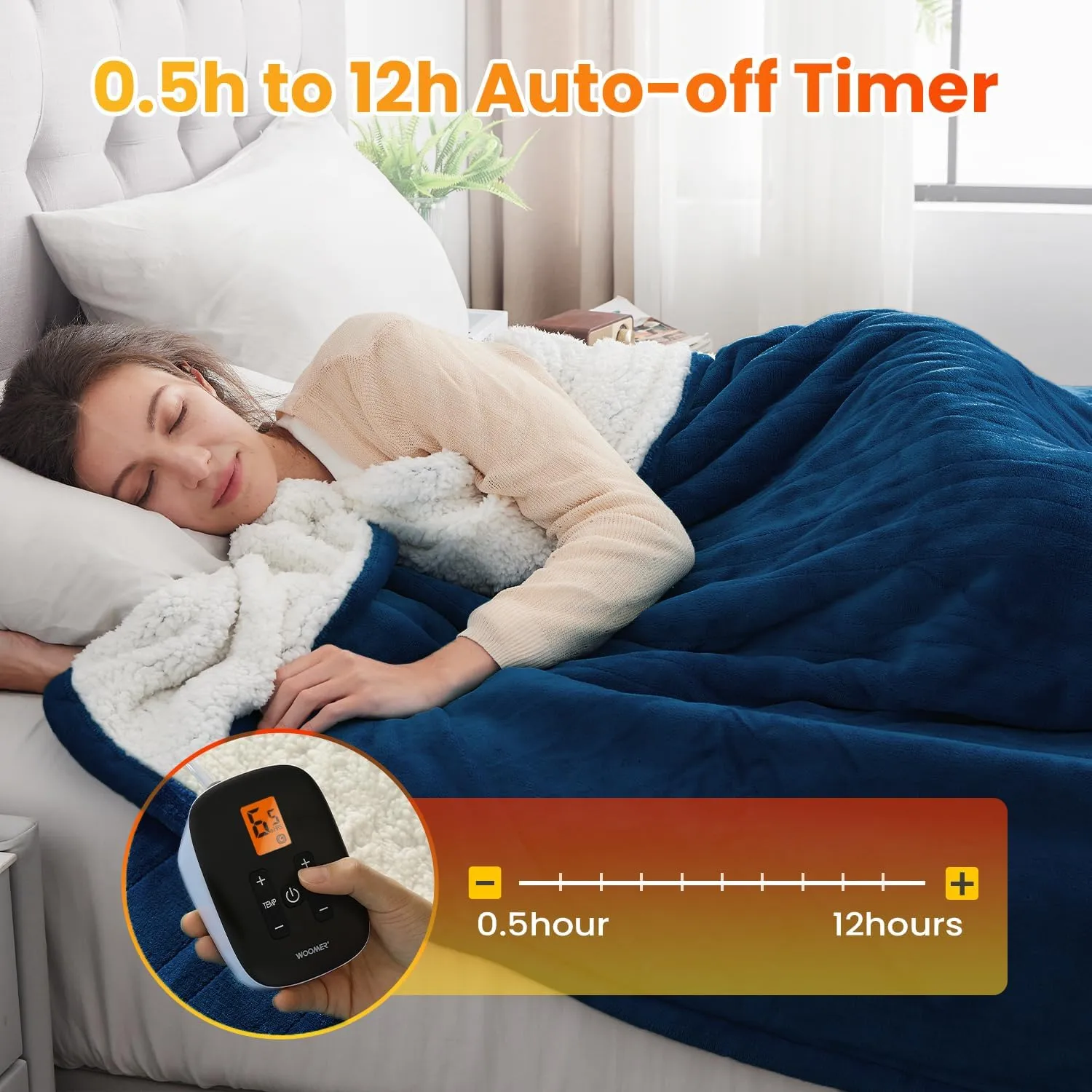 WOOMER Electric Heated Blanket, Soft Flannel Fast Heated Throw Blanket with Multi-Color Option, Twin Size 62"x 84", 10 Heating Levels & 0.5-12H Auto Off, Over-Heat Protection