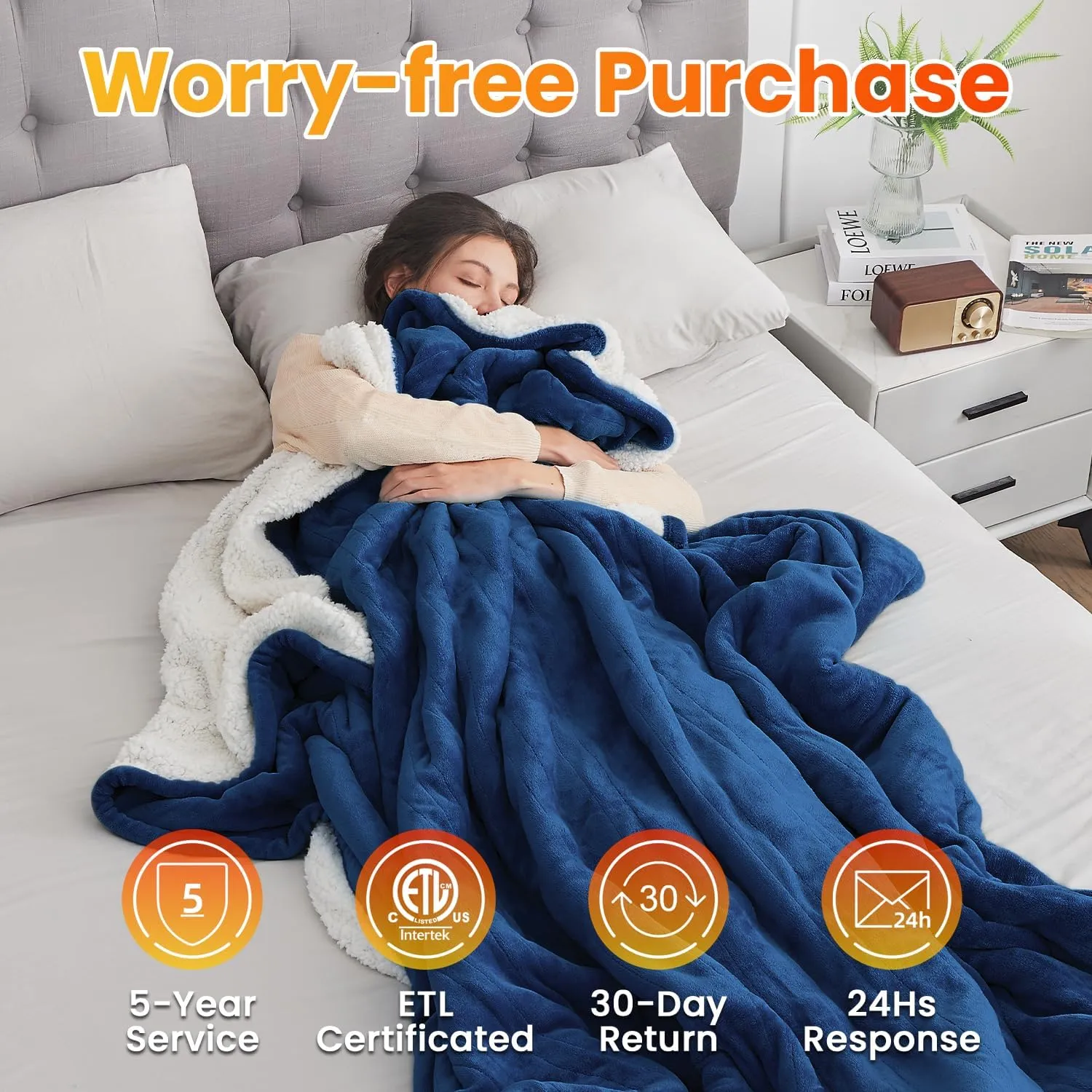 WOOMER Electric Heated Blanket, Soft Flannel Fast Heated Throw Blanket with Multi-Color Option, Twin Size 62"x 84", 10 Heating Levels & 0.5-12H Auto Off, Over-Heat Protection