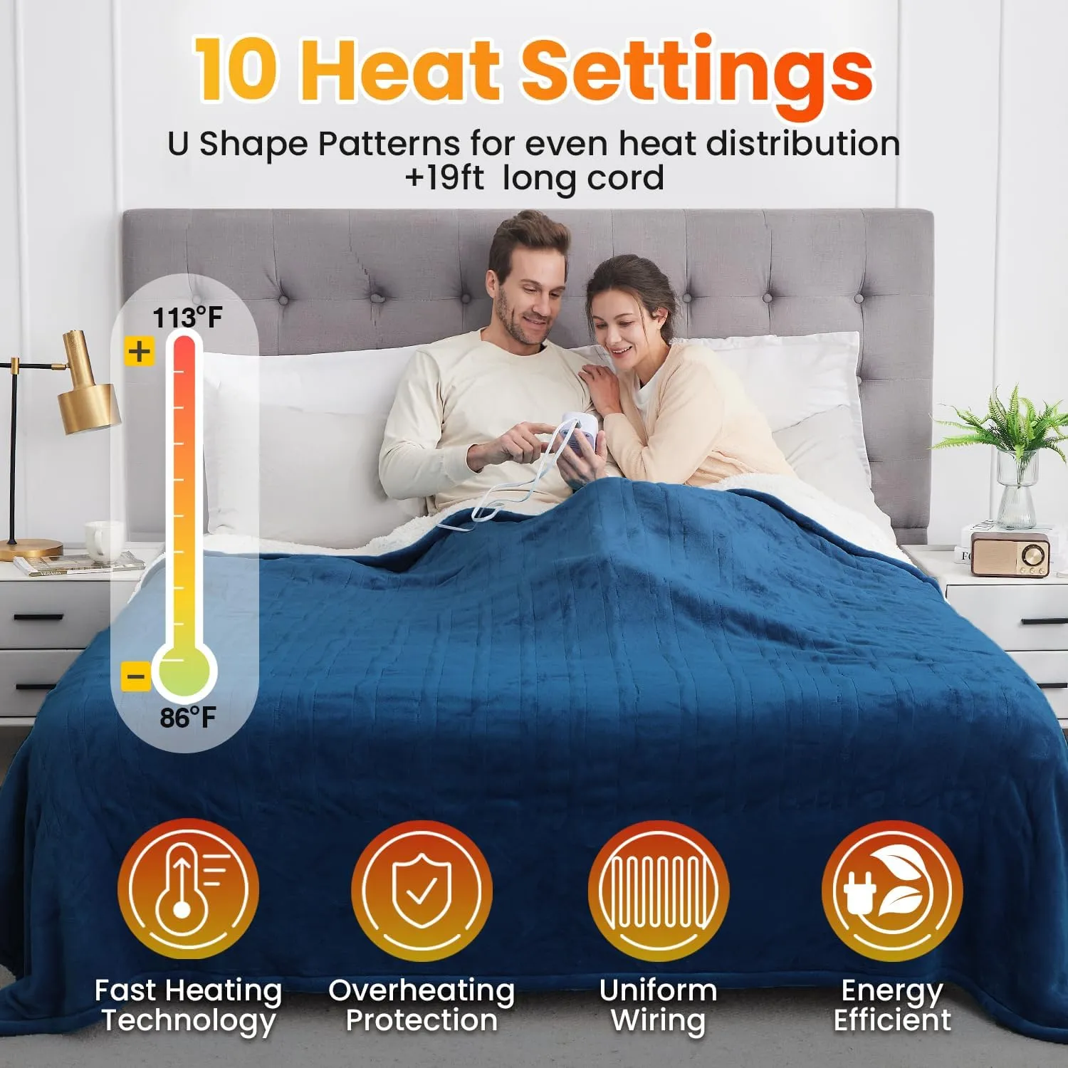 WOOMER Electric Heated Blanket, Soft Flannel Fast Heated Throw Blanket with Multi-Color Option, Twin Size 62"x 84", 10 Heating Levels & 0.5-12H Auto Off, Over-Heat Protection