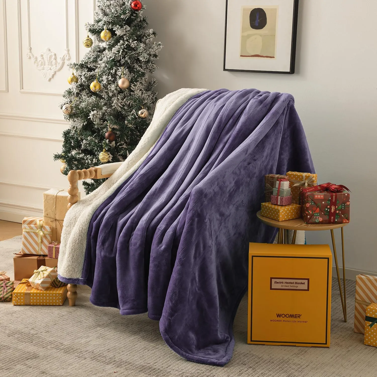 WOOMER Electric Heated Blanket Twin Size, Soft Flannel Fast Heating Blanket, Purple Color, 62"x 84", 10 Heating Levels & 0.5-12H Auto Off, Over-Heat Protection