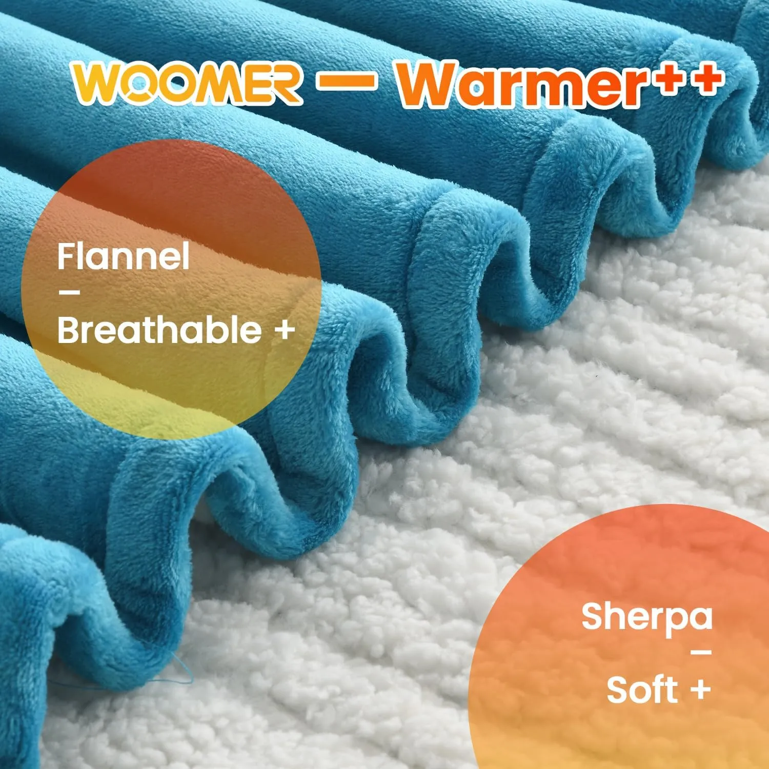 WOOMER Electric Heated Blanket Twin Size, Soft Flannel Fast Heating Blanket, Teal Color, 62"x 84", 10 Heating Levels & 0.5-12H Auto Off, Over-Heat Protection