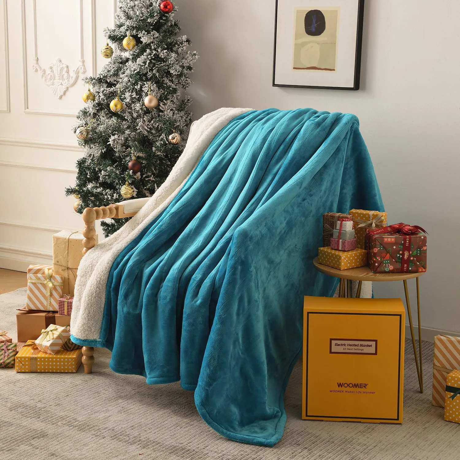WOOMER Electric Heated Blanket Twin Size, Soft Flannel Fast Heating Blanket, Teal Color, 62"x 84", 10 Heating Levels & 0.5-12H Auto Off, Over-Heat Protection