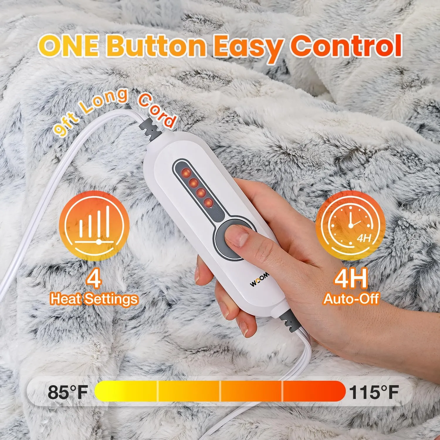 WOOMER Electric Heated Throw Blanket 50"x 60", Reversible Super Cozy Faux Fur&Sherpa, Fast Heating,4 Heating Levels & 4H Auto Off, Machine Washable, Overheat Protection,Gift